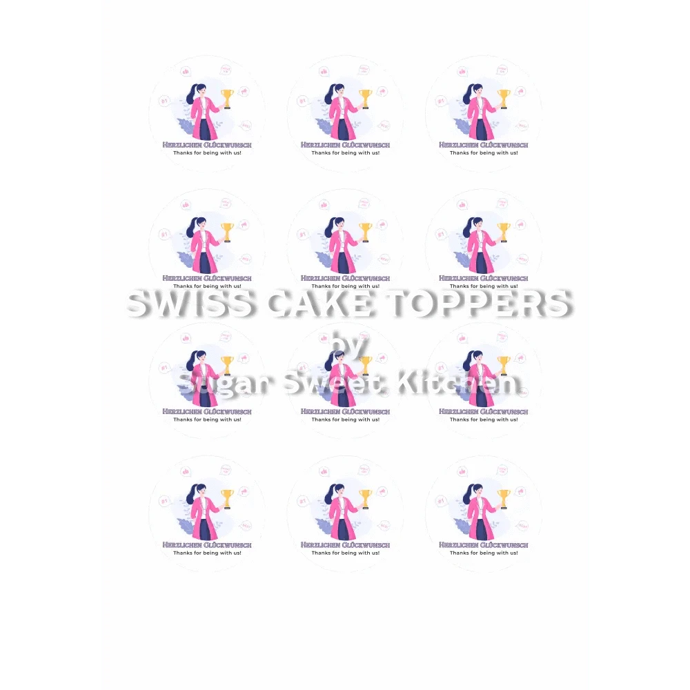 Herzlichen Glückwunsch-Tortenaufleger für Mitarbeiter - Fondant- Torten- & Cupcakeaufleger Sugar Sweet Kitchen