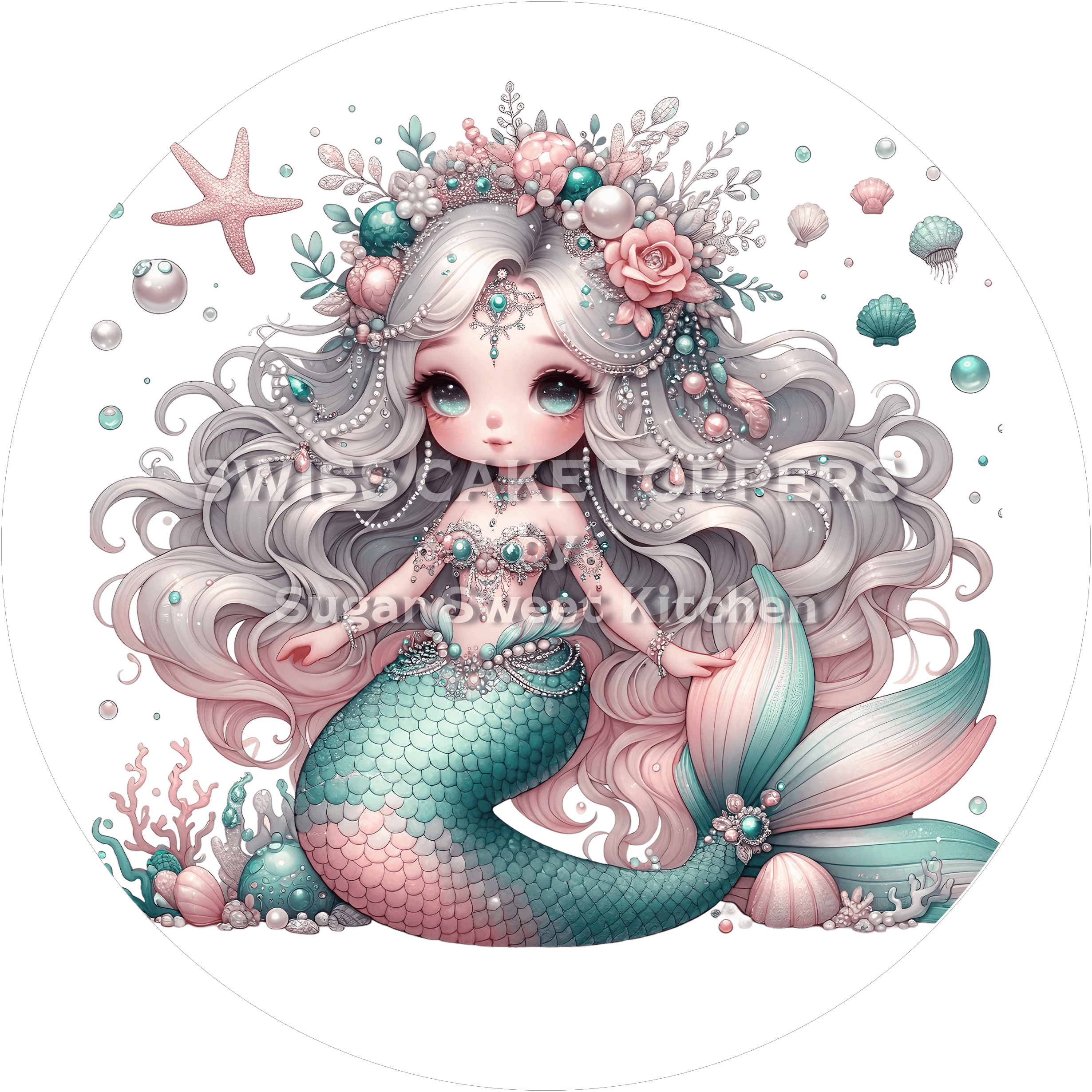 Hübscher Mermaid-Tortenaufleger2- personalisierbar - Fondant- Torten- & Cupcakeaufleger Sugar Sweet Kitchen