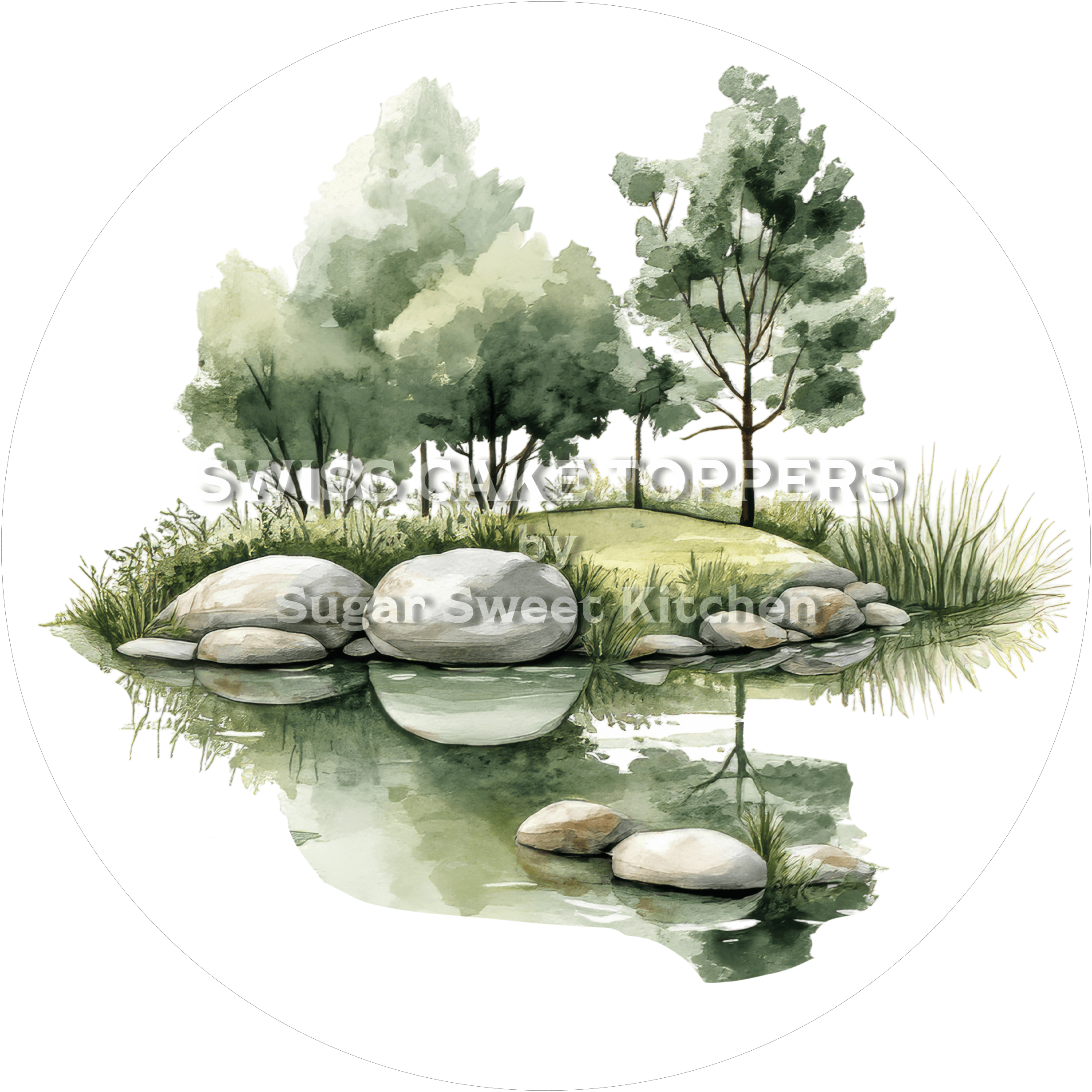 Idyllischer Tortenaufleger mit Seen- & Flussmotiven12 - personalisierbar - Fondant- Torten- Cupcakeaufleger Sugar Sweet