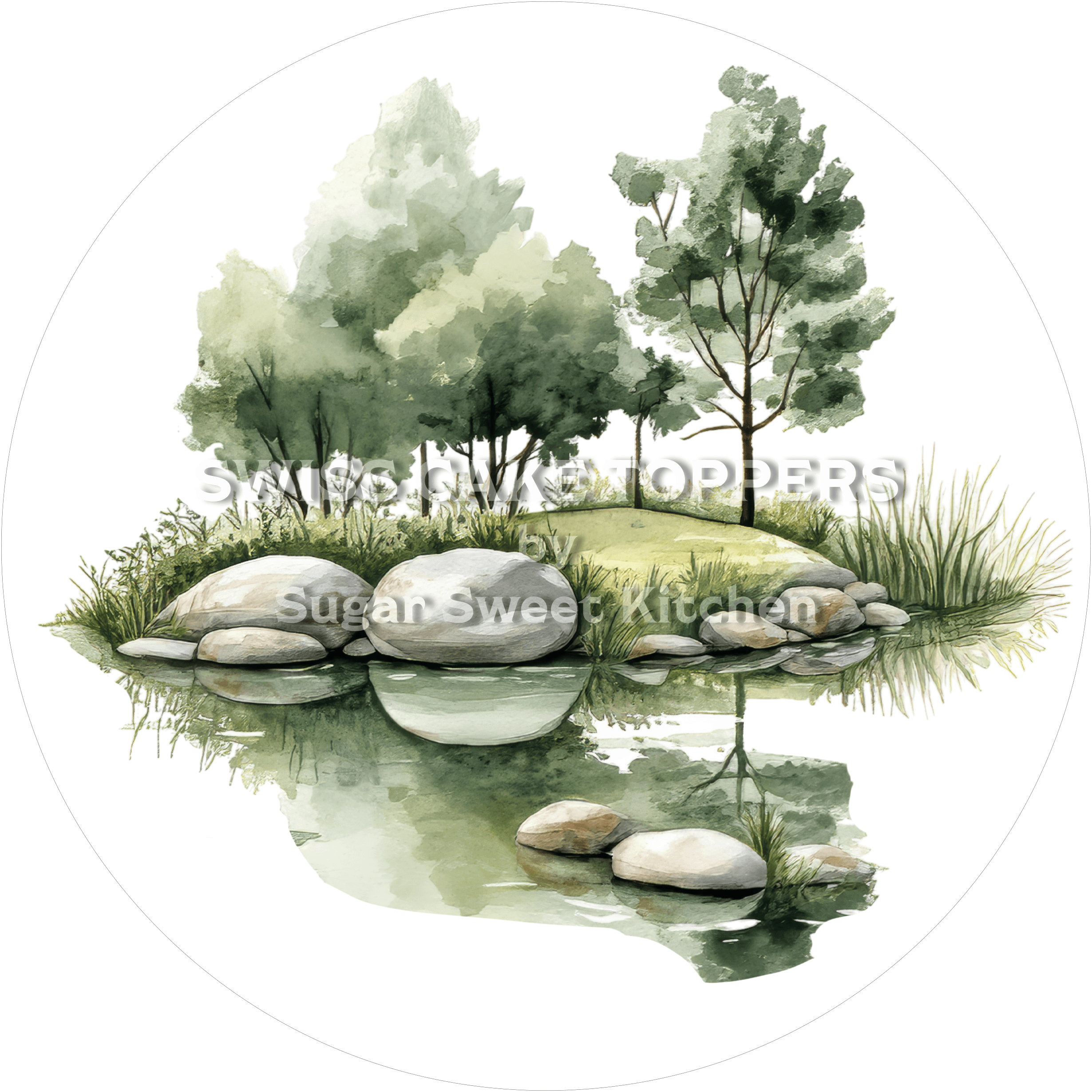 Idyllischer Tortenaufleger mit Seen- & Flussmotiven12 - personalisierbar - Fondant- Torten- Cupcakeaufleger Sugar Sweet