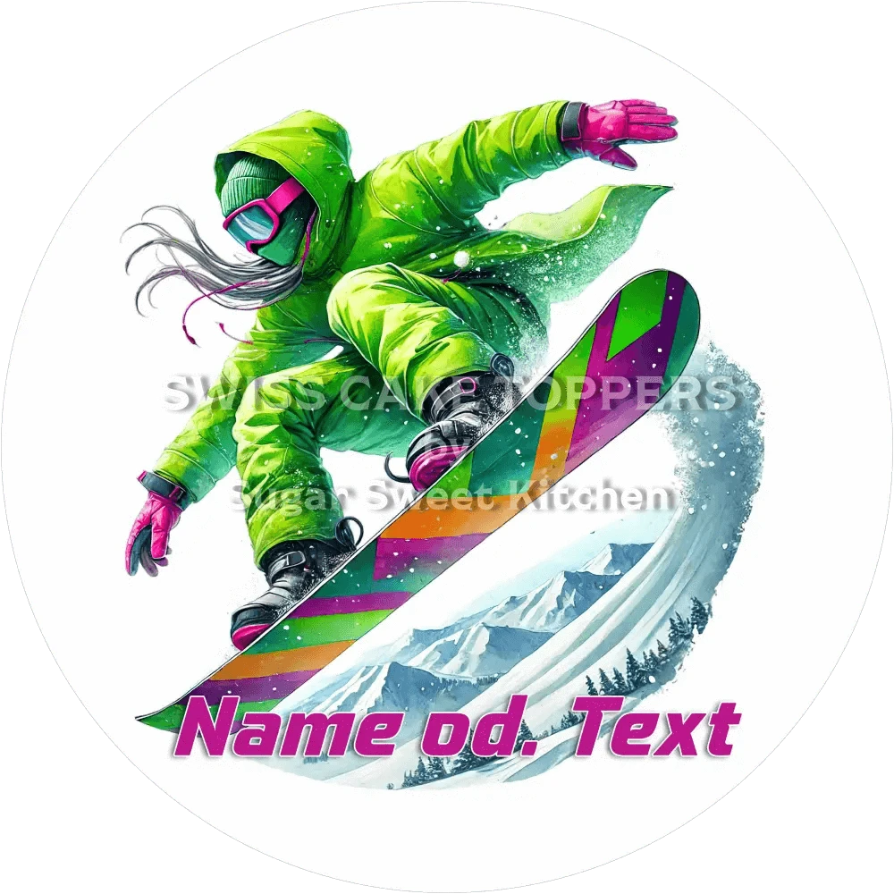 Individueller Snowboard-Tortenaufleger1 mit Name od. Text - Fondant- Torten- & Cupcakeaufleger Sugar Sweet Kitchen