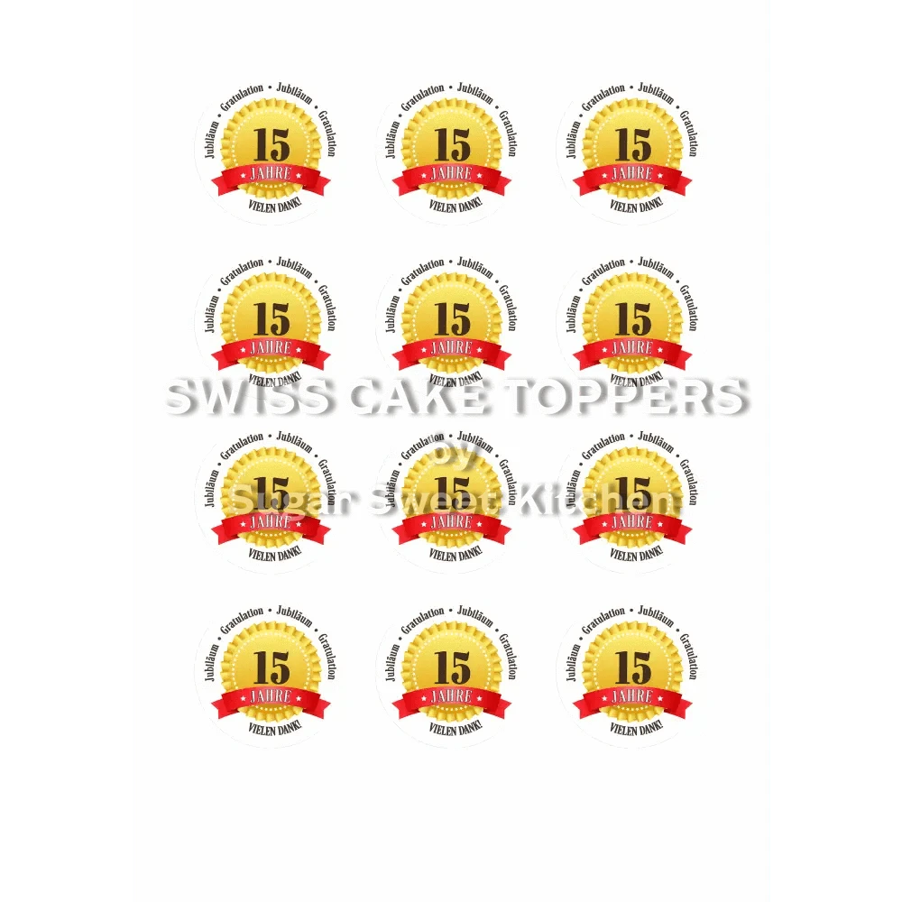 Jubiläums-Tortenaufleger „15 Jahre“ mit Text - Fondant- Torten- & Cupcakeaufleger Sugar Sweet Kitchen