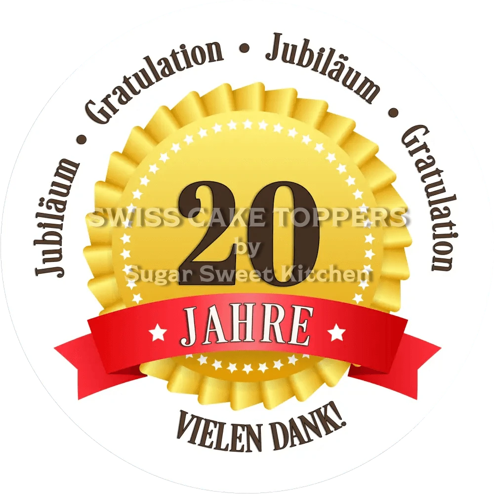 Jubiläums-Tortenaufleger „20 Jahre“ mit Text - Fondant- Torten- & Cupcakeaufleger Sugar Sweet Kitchen