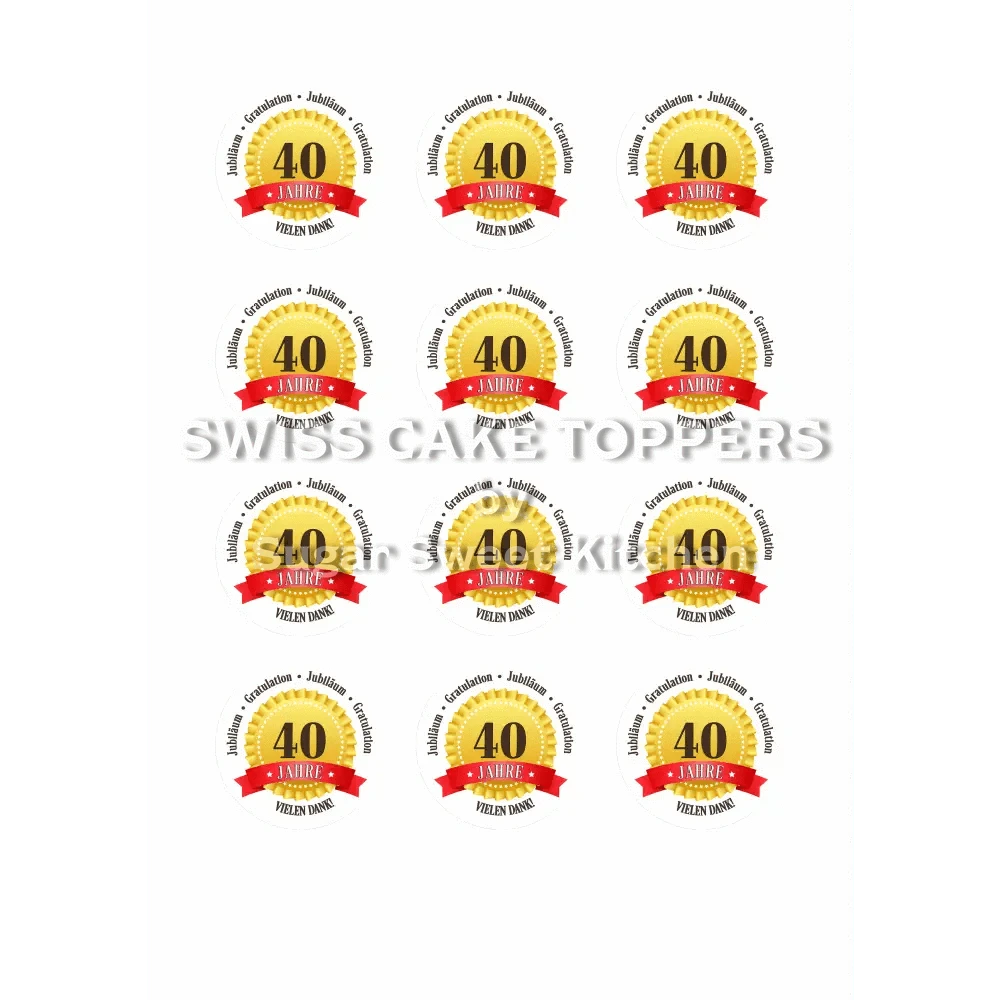 Jubiläums-Tortenaufleger „40 Jahre“ mit Text - Fondant- Torten- & Cupcakeaufleger Sugar Sweet Kitchen