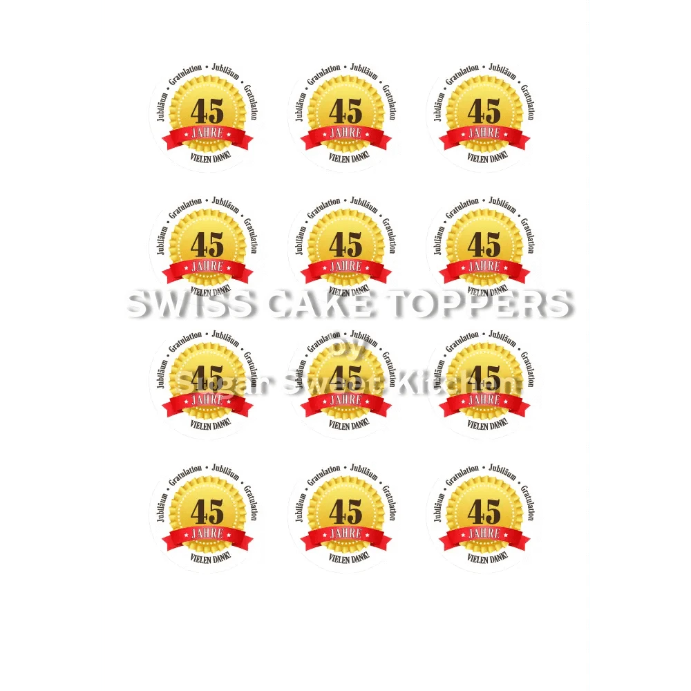 Jubiläums-Tortenaufleger „45 Jahre“ mit Text - Fondant- Torten- & Cupcakeaufleger Sugar Sweet Kitchen