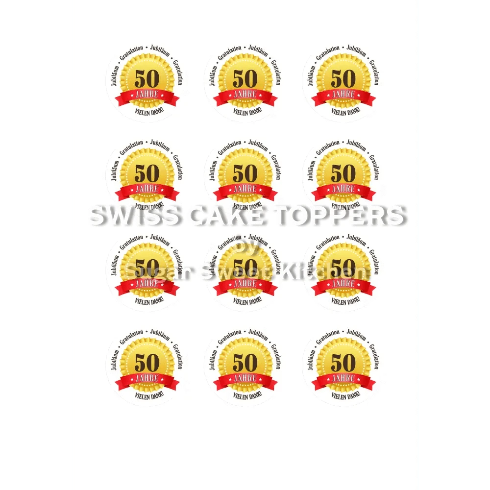 Jubiläums-Tortenaufleger „50 Jahre“ mit Text - Fondant- Torten- & Cupcakeaufleger Sugar Sweet Kitchen