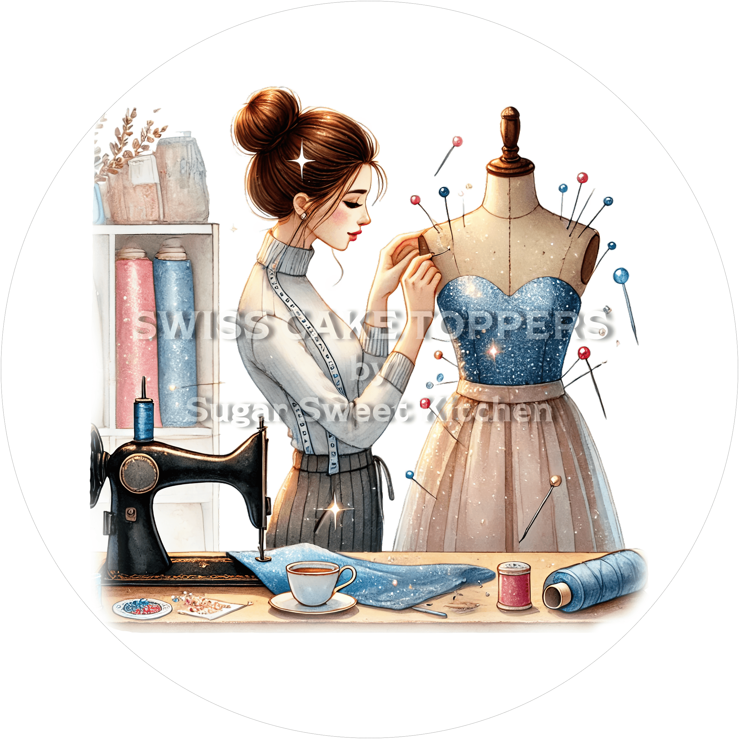 Kreativer Tortenaufleger für Näher/innen2 - personalisierbar - Fondant- Torten- & Cupcakeaufleger Sugar Sweet Kitchen