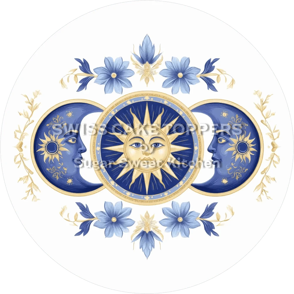Magischer Sonne & Mond-Tortenaufleger27 - personalisierbar - Fondant- Torten- Cupcakeaufleger Sugar Sweet Kitchen