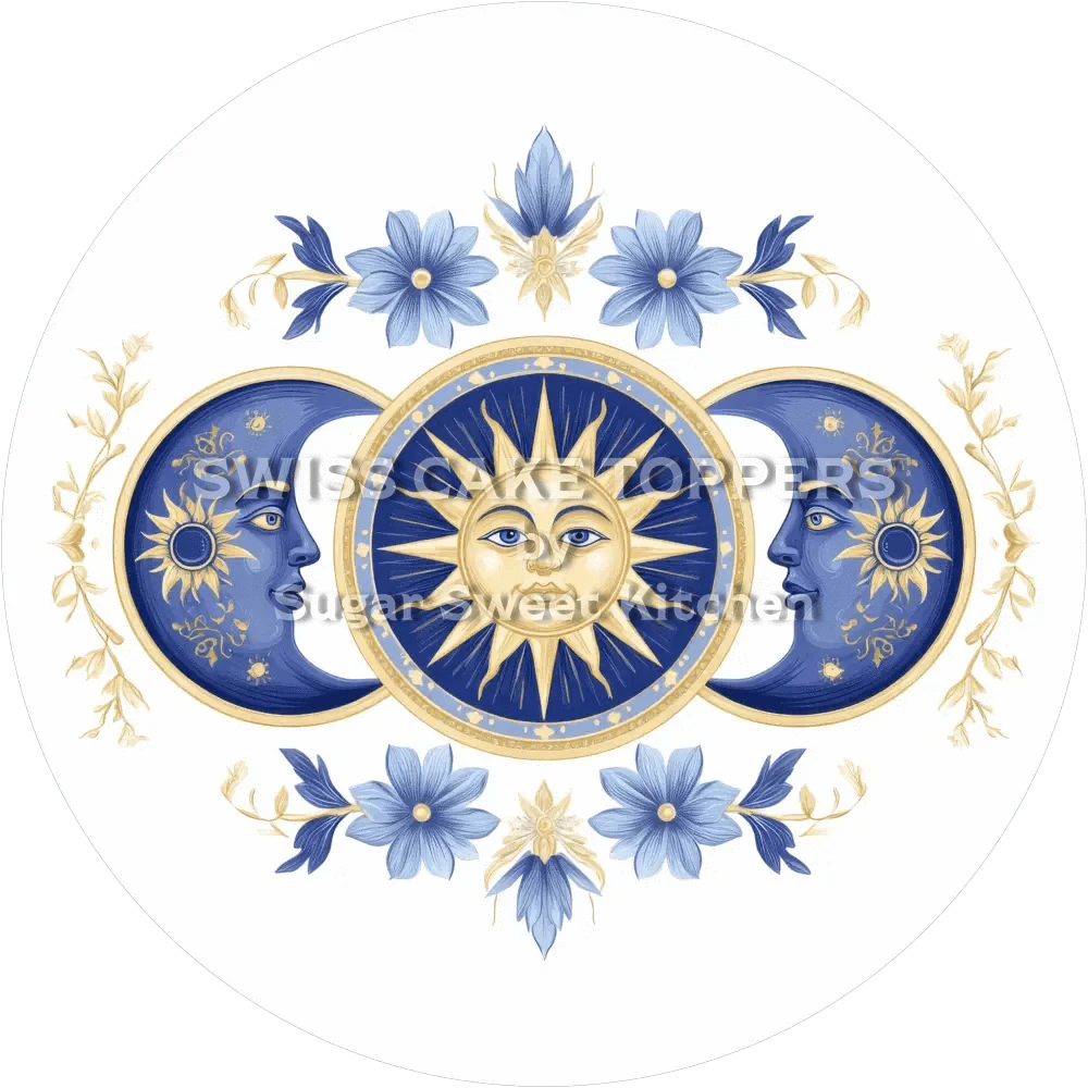 Magischer Sonne & Mond-Tortenaufleger27 - personalisierbar - Fondant- Torten- Cupcakeaufleger Sugar Sweet Kitchen