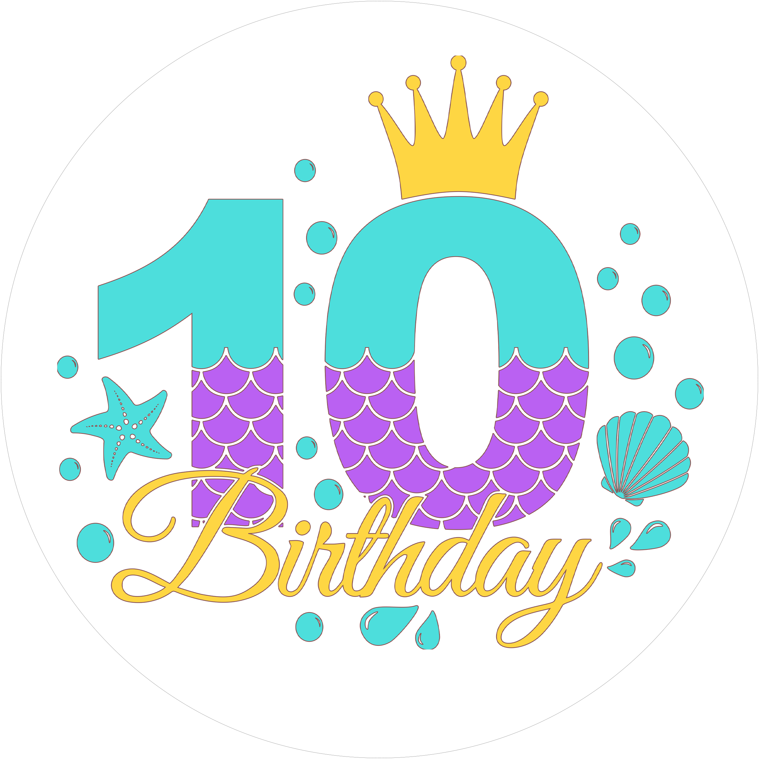 Mermaid-Tortenaufleger mit Zahl 10 - personalisierbar - Fondant- Torten- & Cupcakeaufleger Sugar Sweet Kitchen