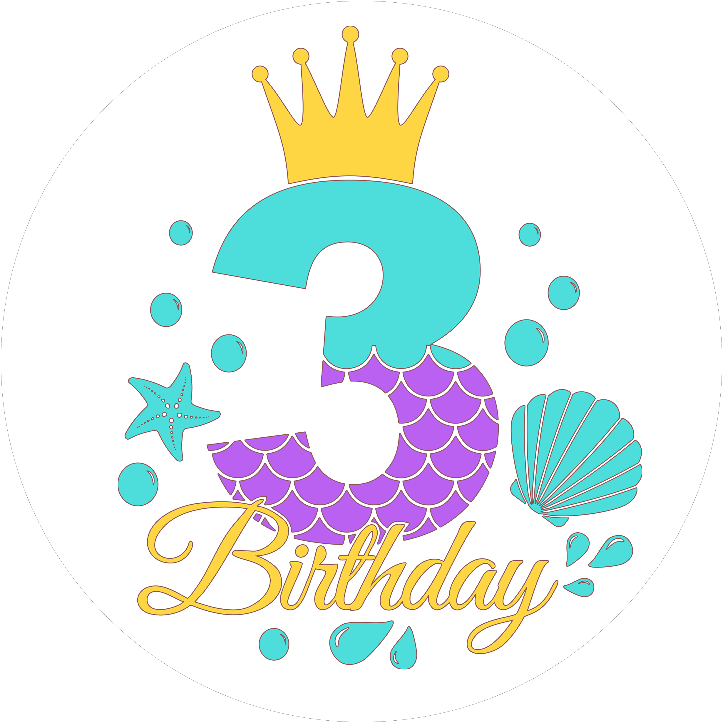 Mermaid-Tortenaufleger mit Zahl 3 - personalisierbar - Fondant- Torten- & Cupcakeaufleger Sugar Sweet Kitchen