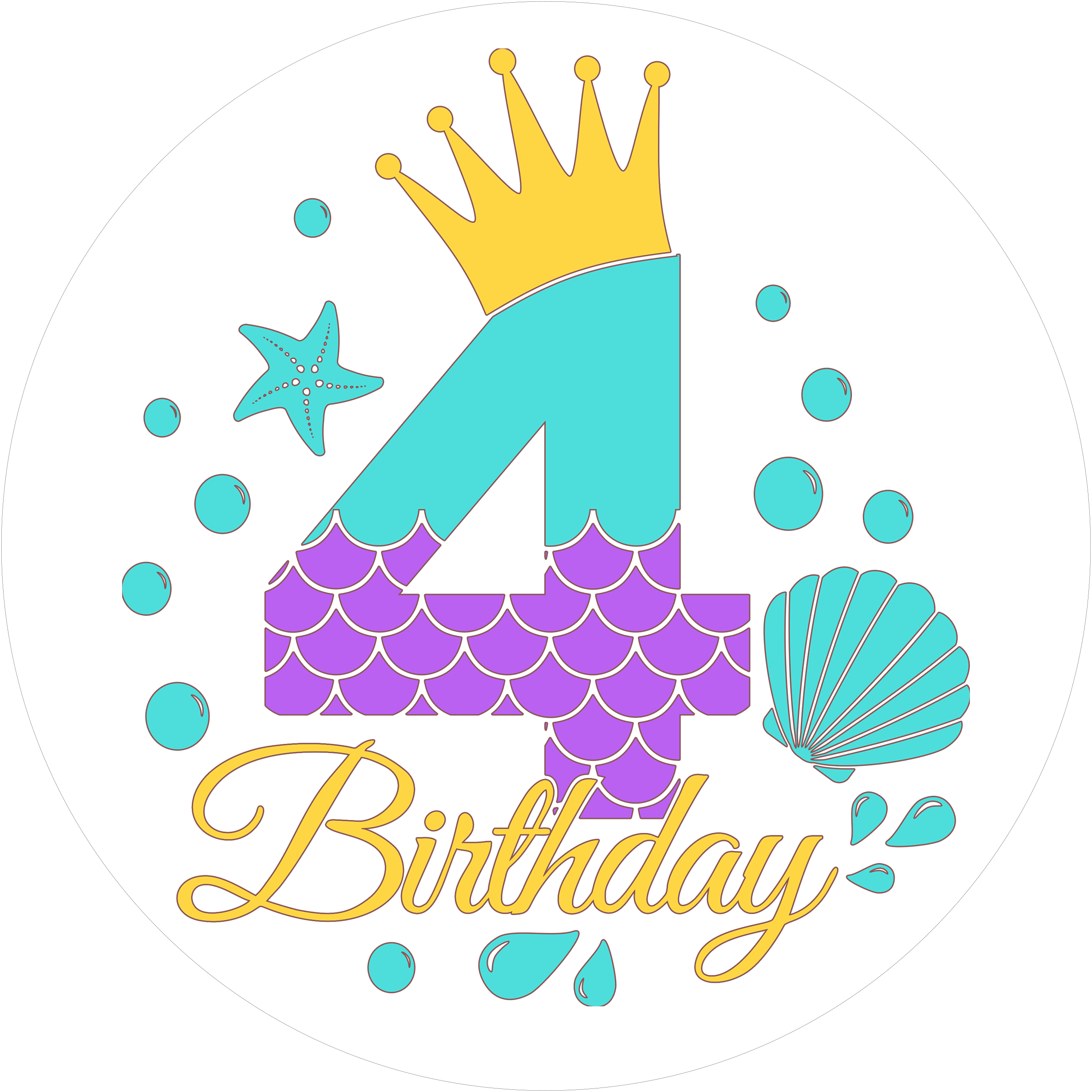 Mermaid-Tortenaufleger mit Zahl 4 - personalisierbar - Fondant- Torten- & Cupcakeaufleger Sugar Sweet Kitchen