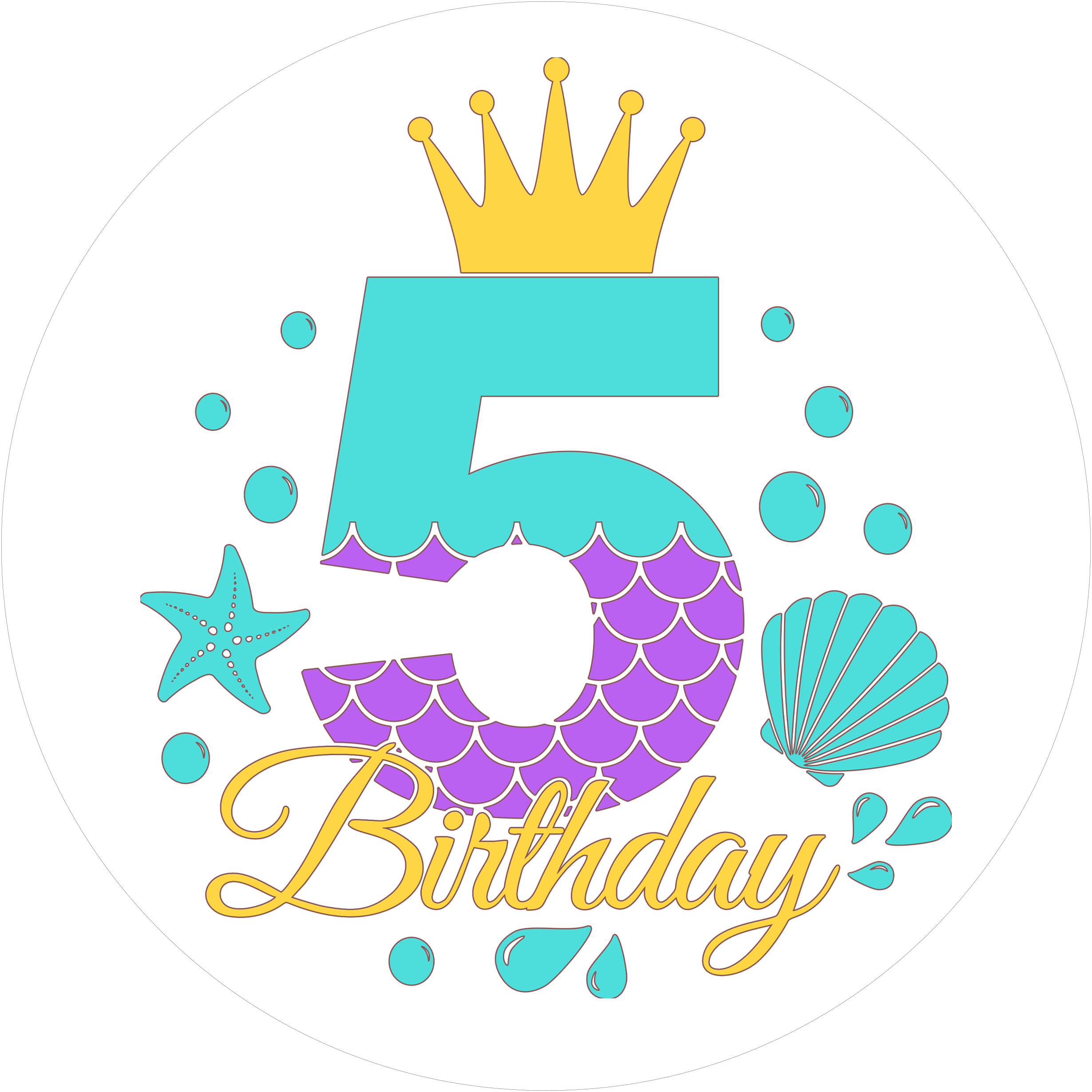 Mermaid-Tortenaufleger mit Zahl 5 - personalisierbar - Fondant- Torten- & Cupcakeaufleger Sugar Sweet Kitchen