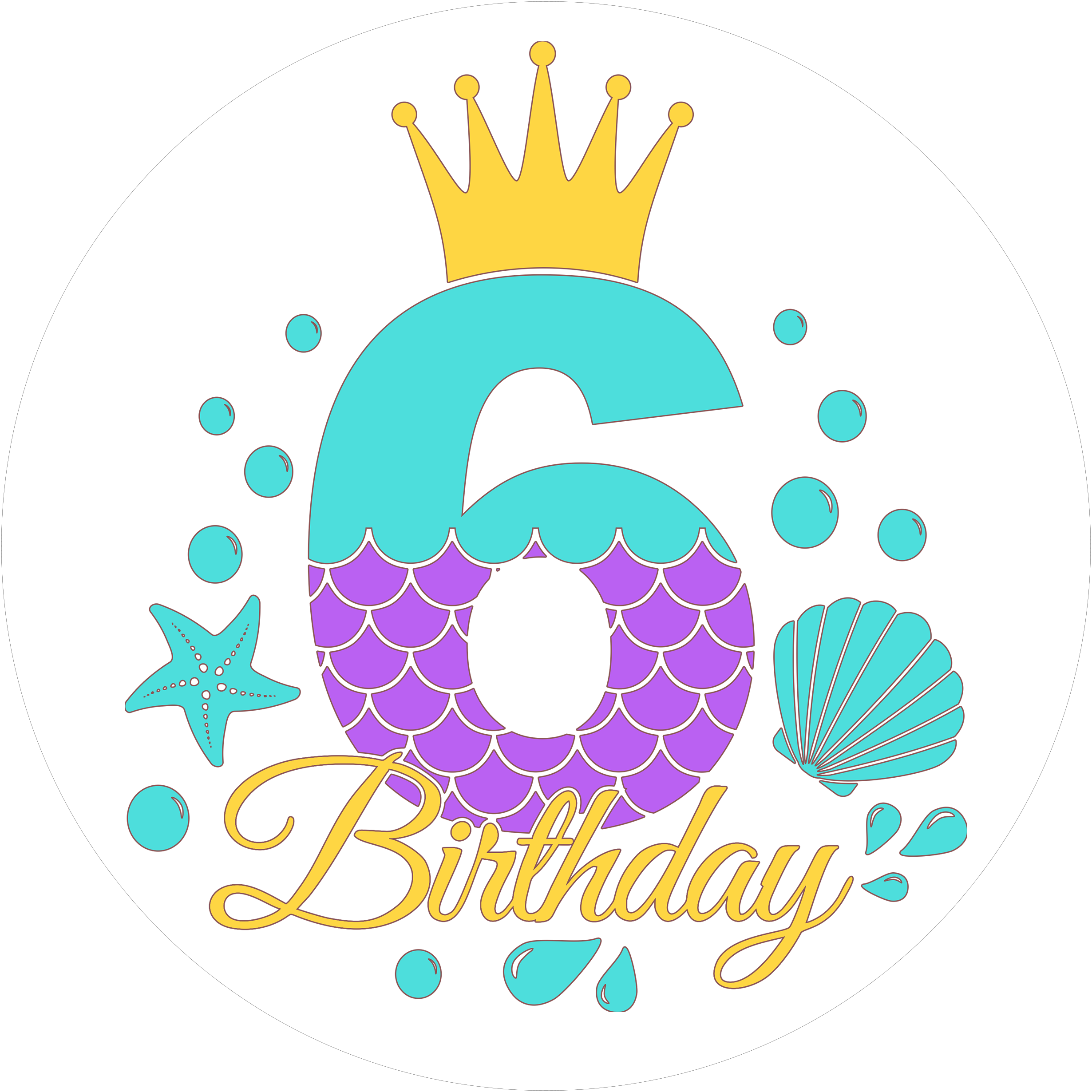 Mermaid-Tortenaufleger mit Zahl 6 - personalisierbar - Fondant- Torten- & Cupcakeaufleger Sugar Sweet Kitchen