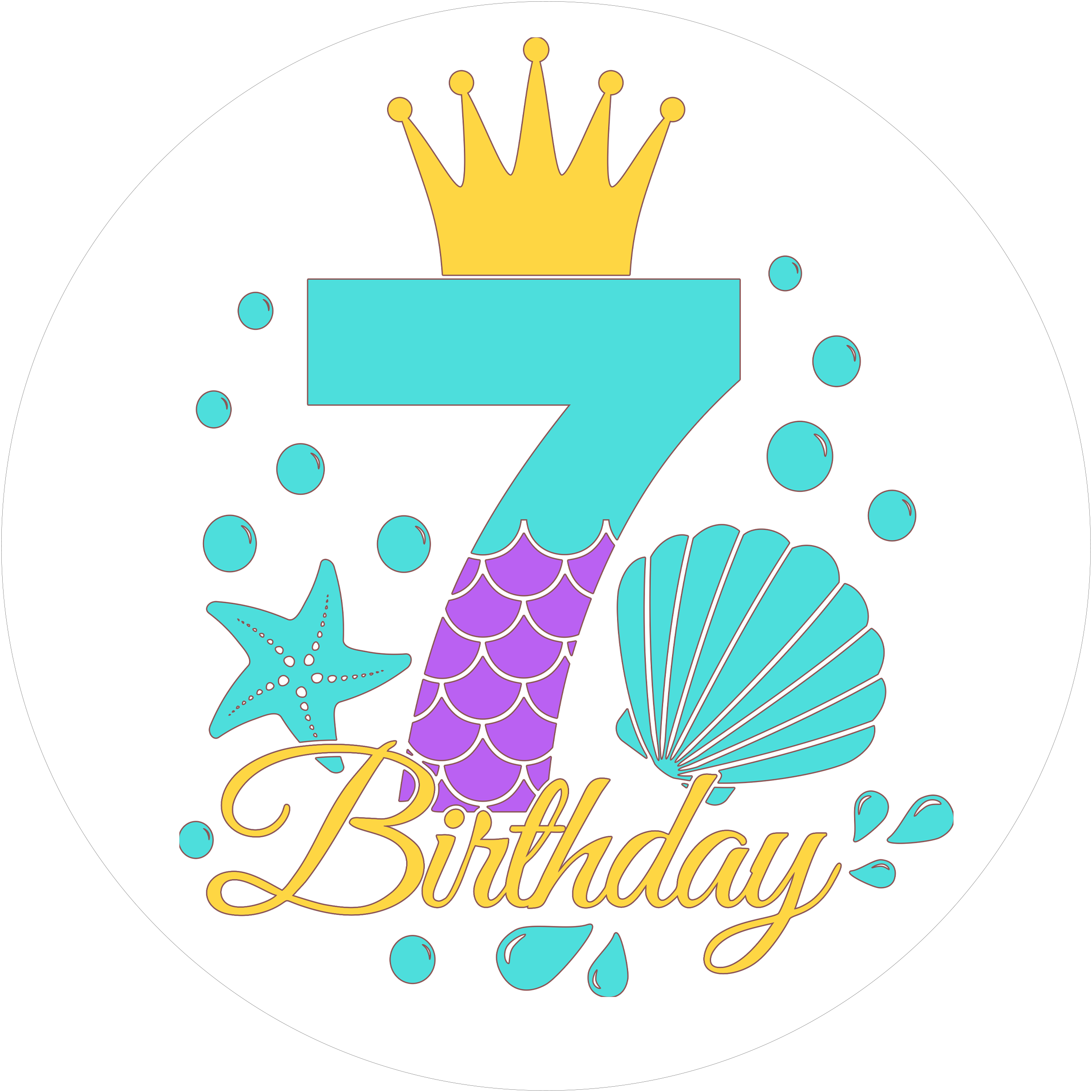 Mermaid-Tortenaufleger mit Zahl 7 - personalisierbar - Fondant- Torten- & Cupcakeaufleger Sugar Sweet Kitchen