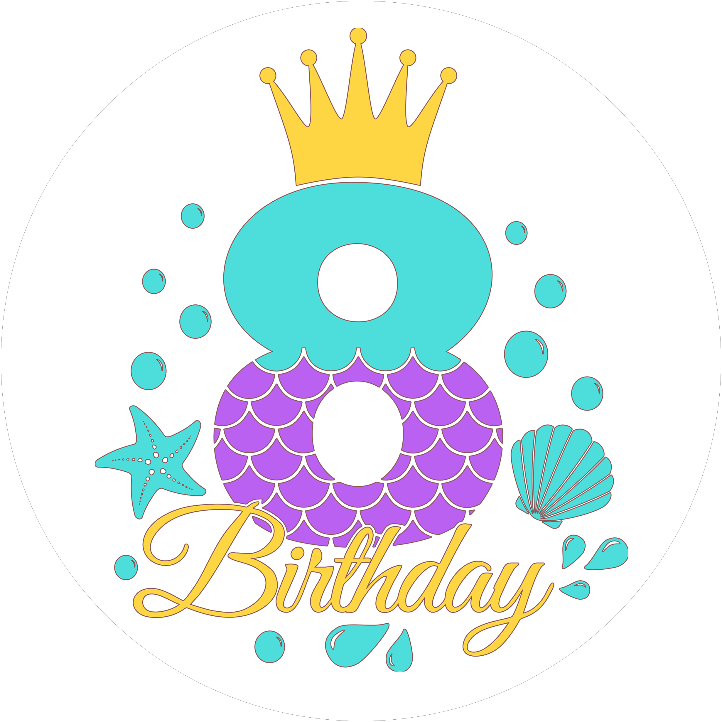 Mermaid-Tortenaufleger mit Zahl 8 - personalisierbar - Fondant- Torten- & Cupcakeaufleger Sugar Sweet Kitchen