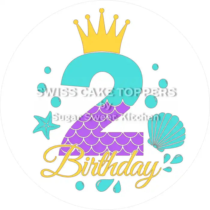Mermaid-Tortenaufleger mit Zahl 2 - personalisierbar - Fondant- Torten- & Cupcakeaufleger Sugar Sweet Kitchen