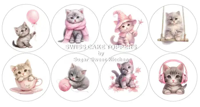 Niedliche Katzen-Cupcakes- & Dessertaufleger2 - personalisierbar - Fondant- Torten- Cupcakeaufleger Sugar Sweet Kitchen