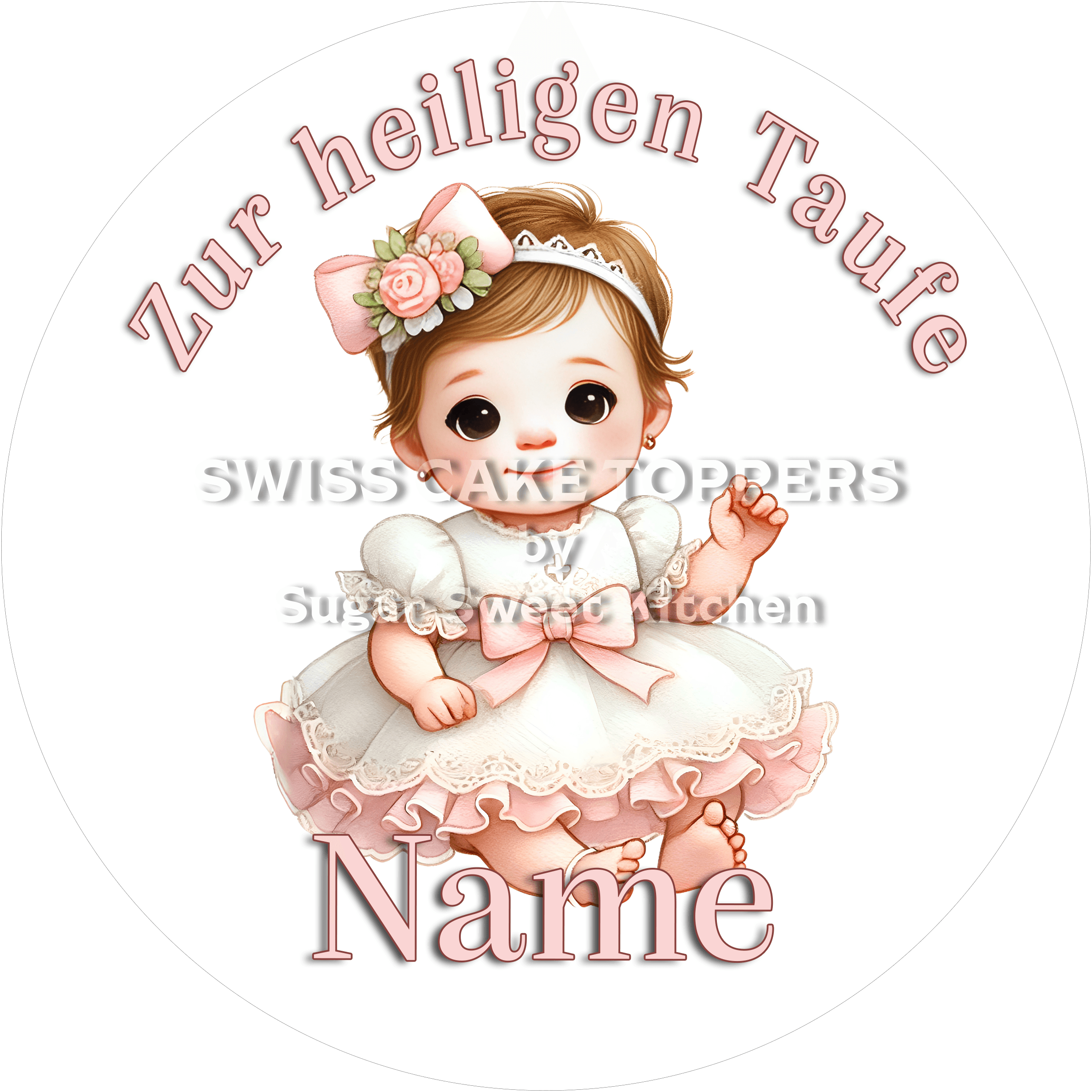 Niedlicher Tortenaufleger zur Taufe mit Namen - Fondant- Torten- & Cupcakeaufleger Sugar Sweet Kitchen
