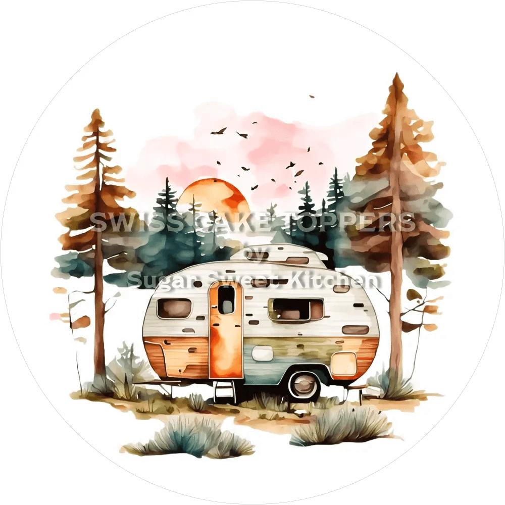 Origineller Tortenaufleger Camping1 - personalisierbar - Fondant- Torten- & Cupcakeaufleger Sugar Sweet Kitchen