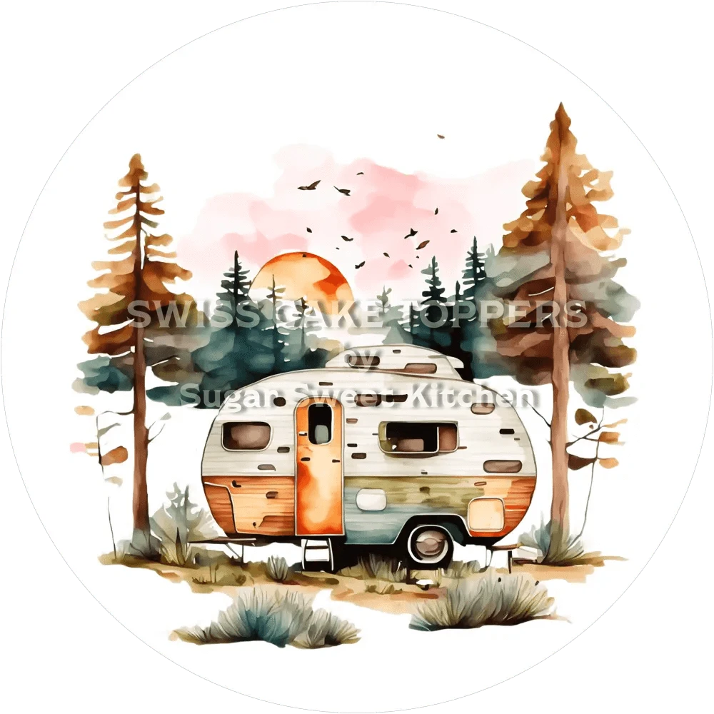 Origineller Tortenaufleger Camping1 - personalisierbar - Fondant- Torten- & Cupcakeaufleger Sugar Sweet Kitchen