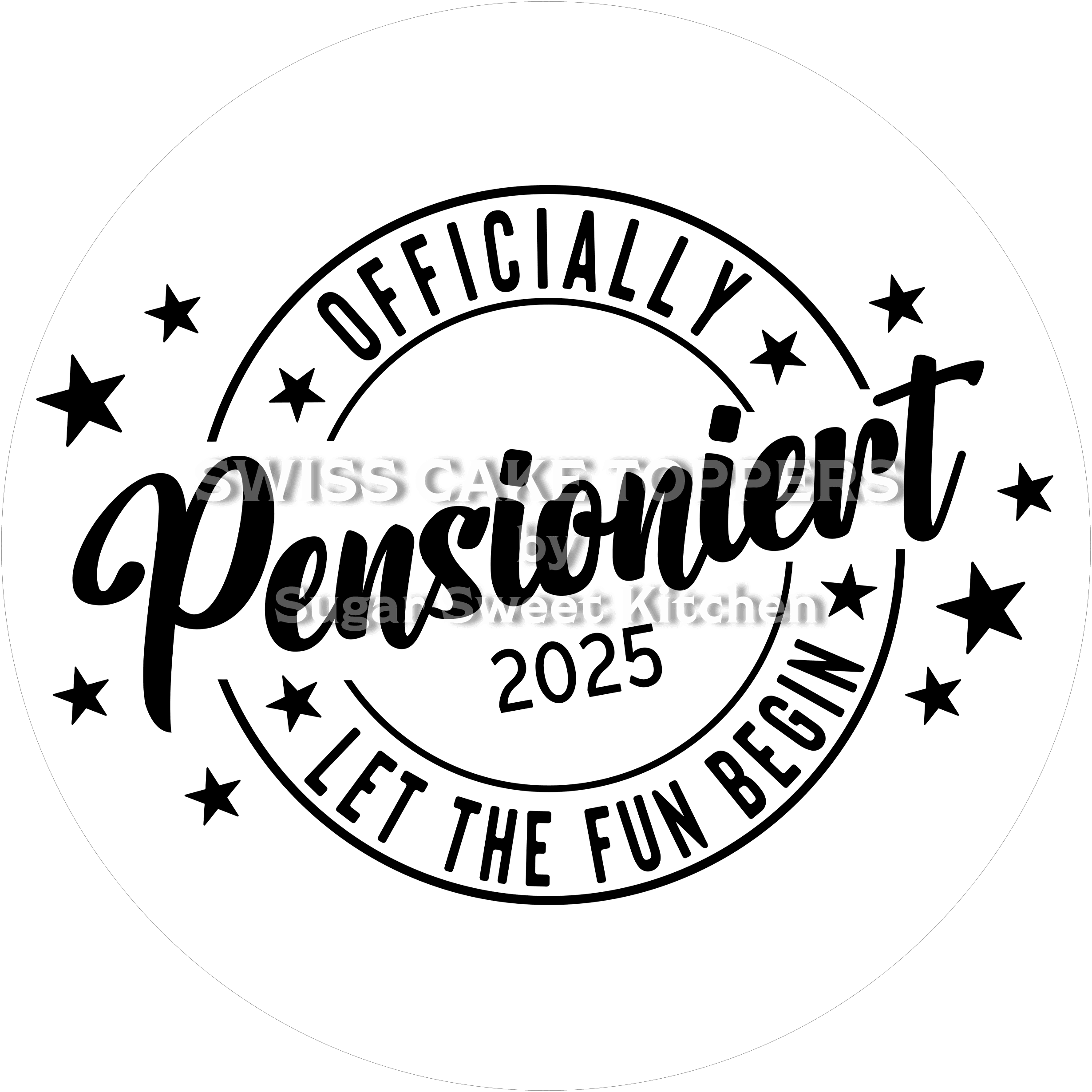 Pensionierungs-Tortenaufleger mit Jahrzahl - Fondant- Torten- & Cupcakeaufleger Sugar Sweet Kitchen