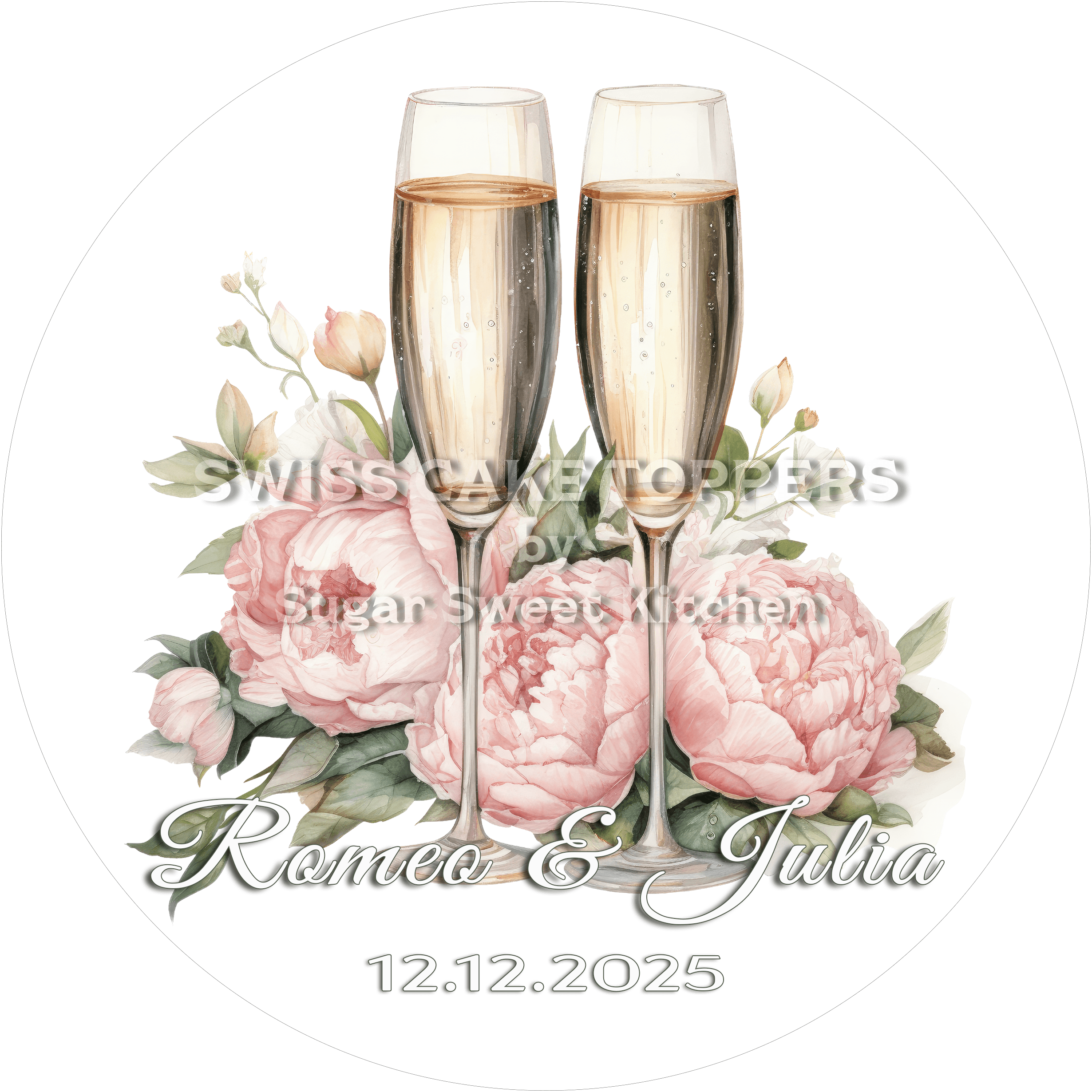 Personalisierter Hochzeits-Tortenaufleger mit Namen & Datum1 - Fondant- Torten- Cupcakeaufleger Sugar Sweet Kitchen