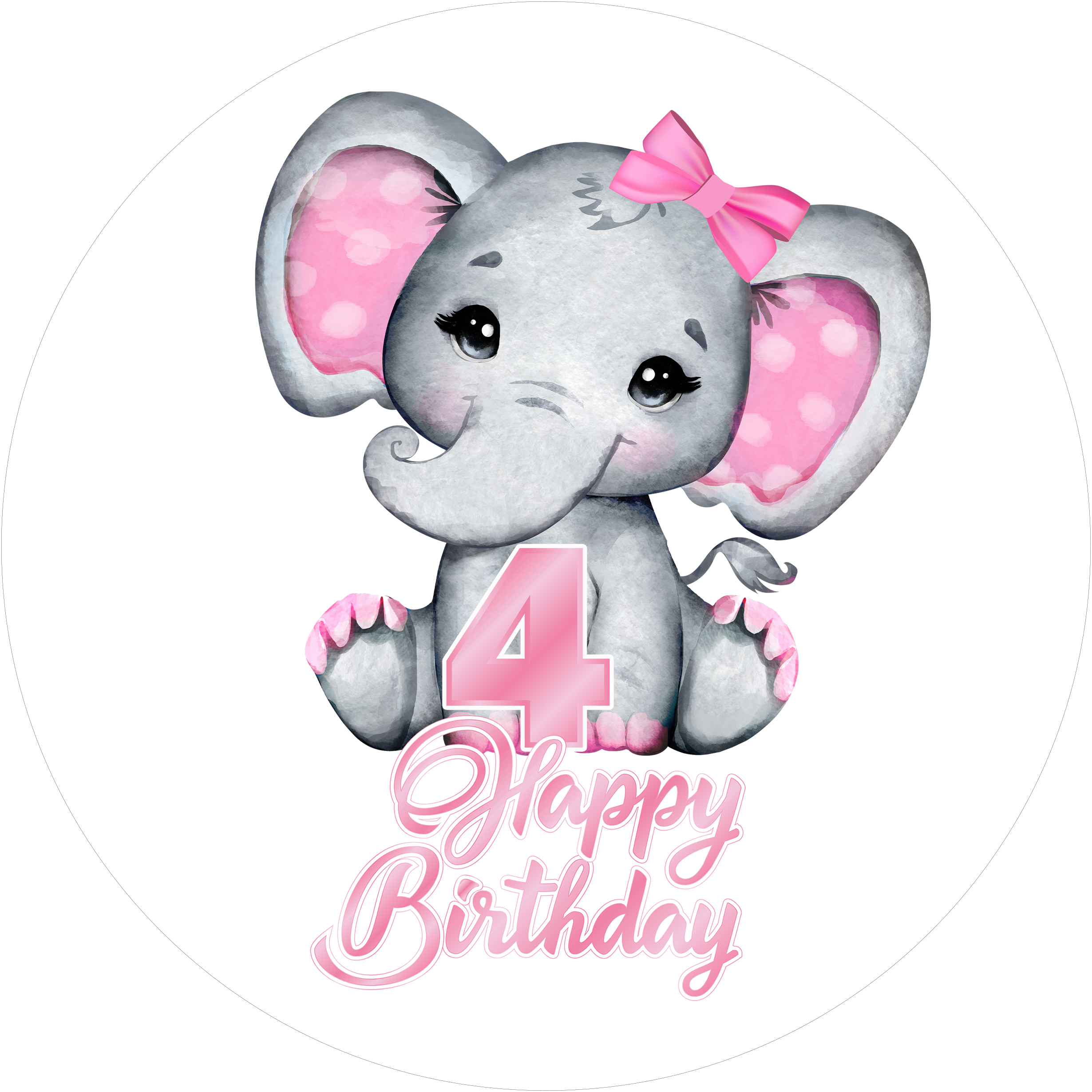 Pink Elefants-Tortenaufleger mit Zahl 4 - personalisierbar - Fondant- Torten- & Cupcakeaufleger Sugar Sweet Kitchen