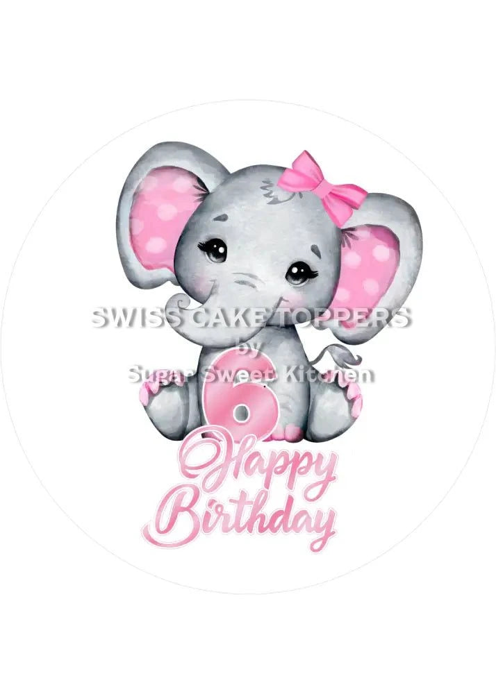 Pink Elefants-Tortenaufleger mit Zahl 6 - personalisierbar - Fondant- Torten- & Cupcakeaufleger Sugar Sweet Kitchen
