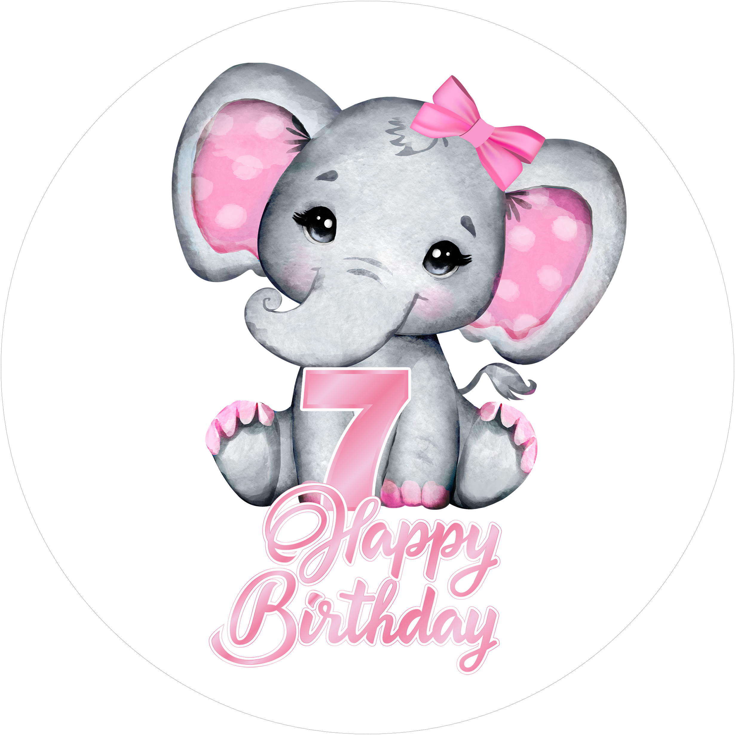 Pink Elefants-Tortenaufleger mit Zahl 7 - personalisierbar - Fondant- Torten- & Cupcakeaufleger Sugar Sweet Kitchen