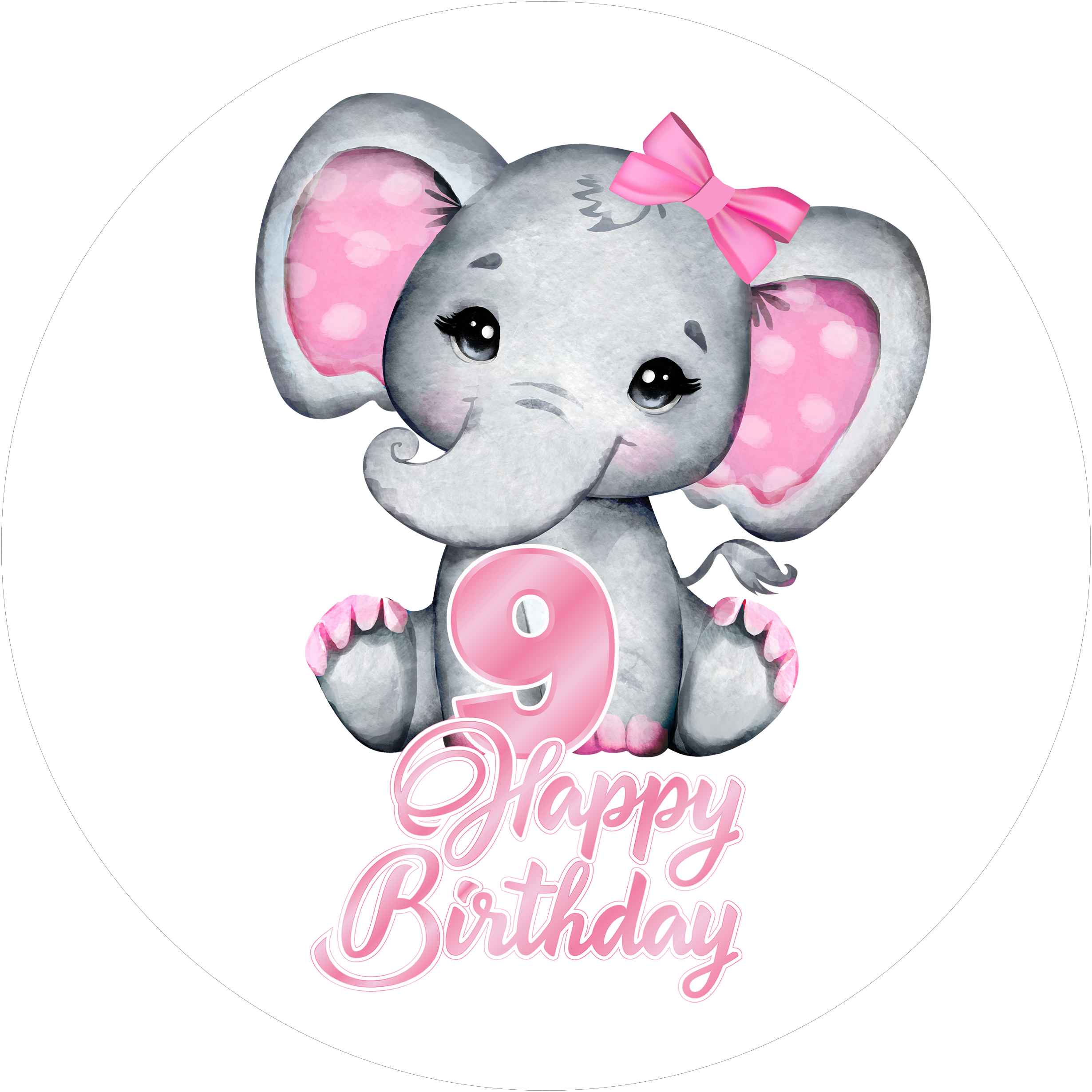 Pink Elefants-Tortenaufleger mit Zahl 9 - personalisierbar - Fondant- Torten- & Cupcakeaufleger Sugar Sweet Kitchen
