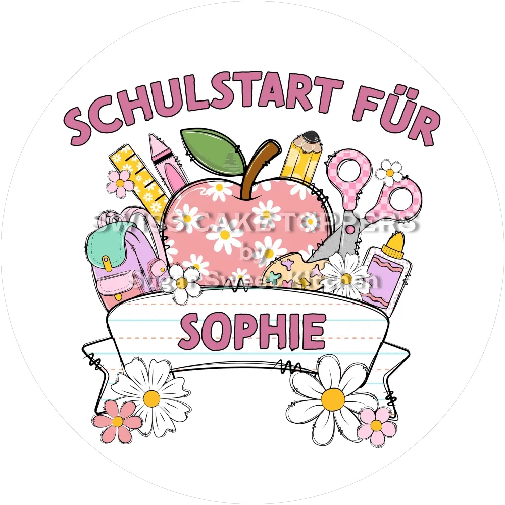 Schulstart-Tortenaufleger3 mit Namen - Fondant- Torten- & Cupcakeaufleger Sugar Sweet Kitchen