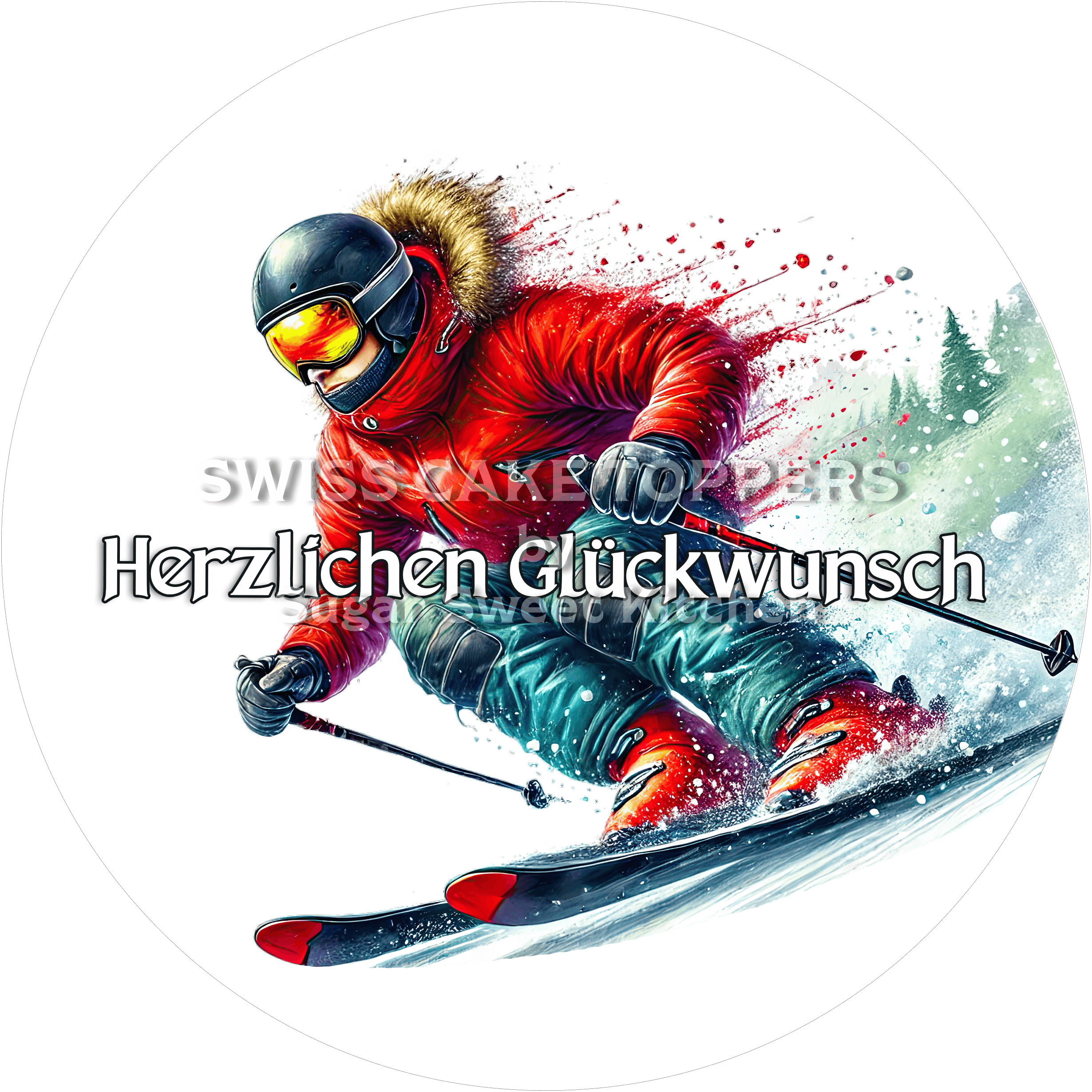 Sport-Tortenaufleger Skifahren1 - personalisierbar - Fondant- Torten- & Cupcakeaufleger Sugar Sweet Kitchen