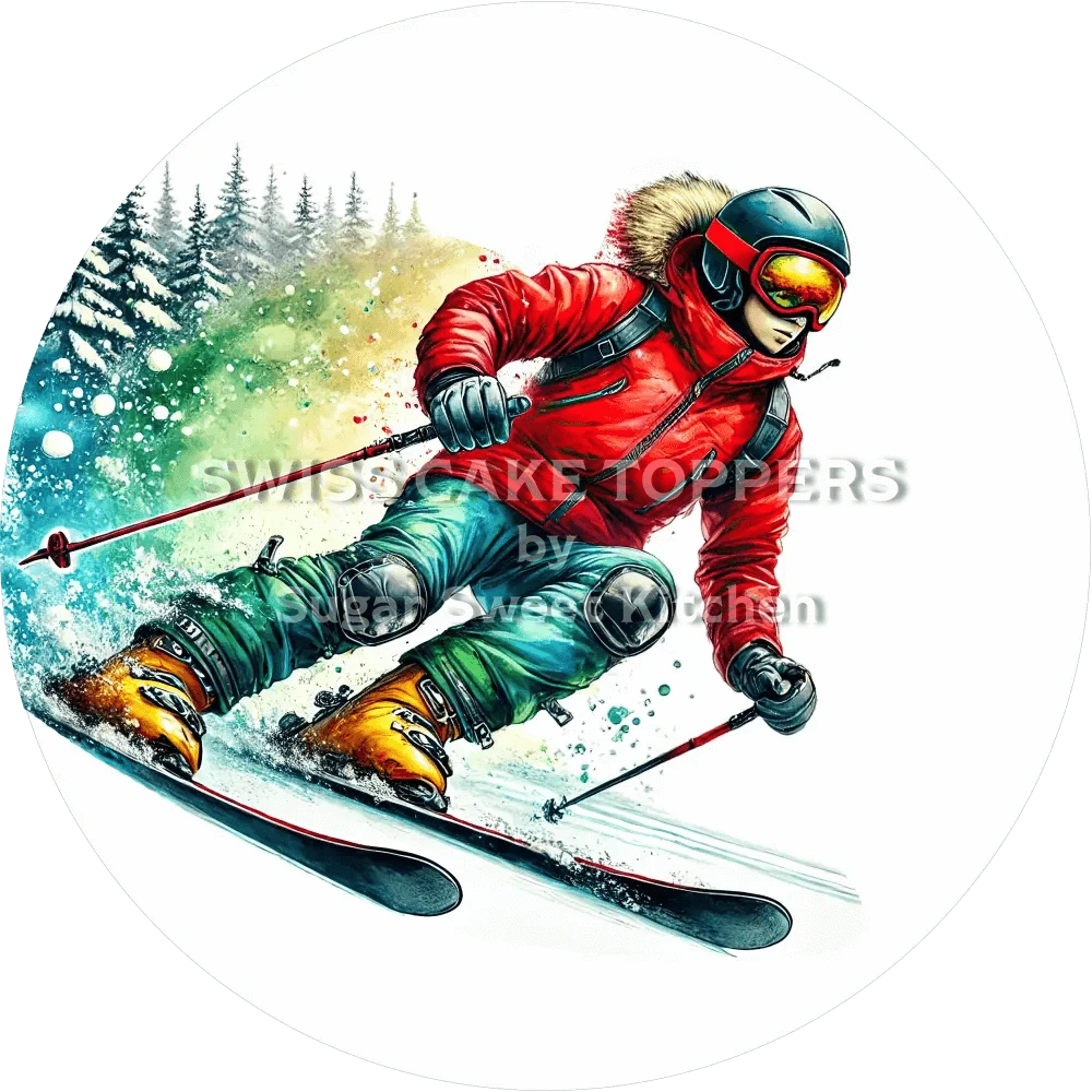Sportlicher Skifahrer-Tortenaufleger2 - personalisierbar - Fondant- Torten- & Cupcakeaufleger Sugar Sweet Kitchen
