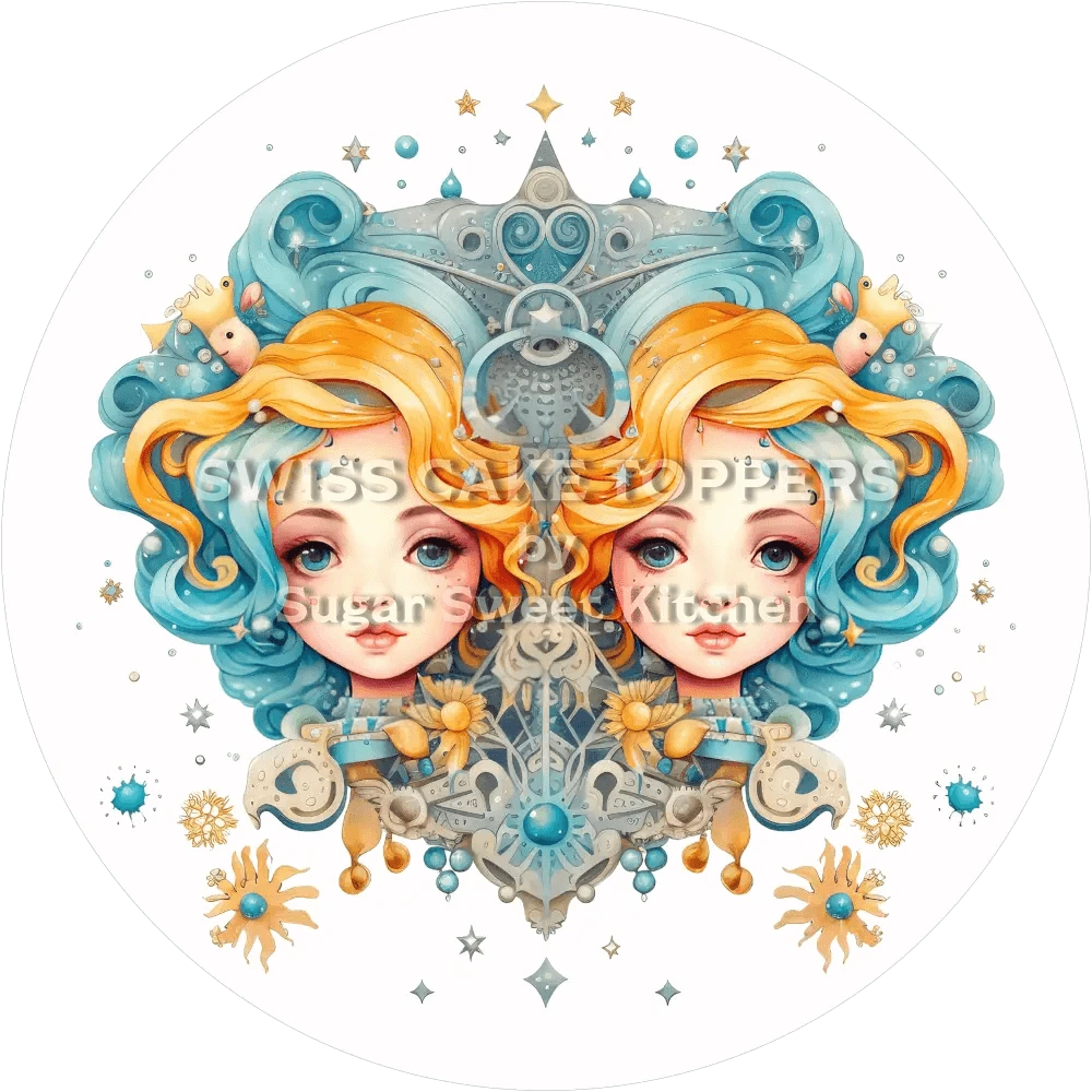 Sternzeichen Zwilling-Tortenaufleger1 - personalisierbar - Fondant- Torten- & Cupcakeaufleger Sugar Sweet Kitchen