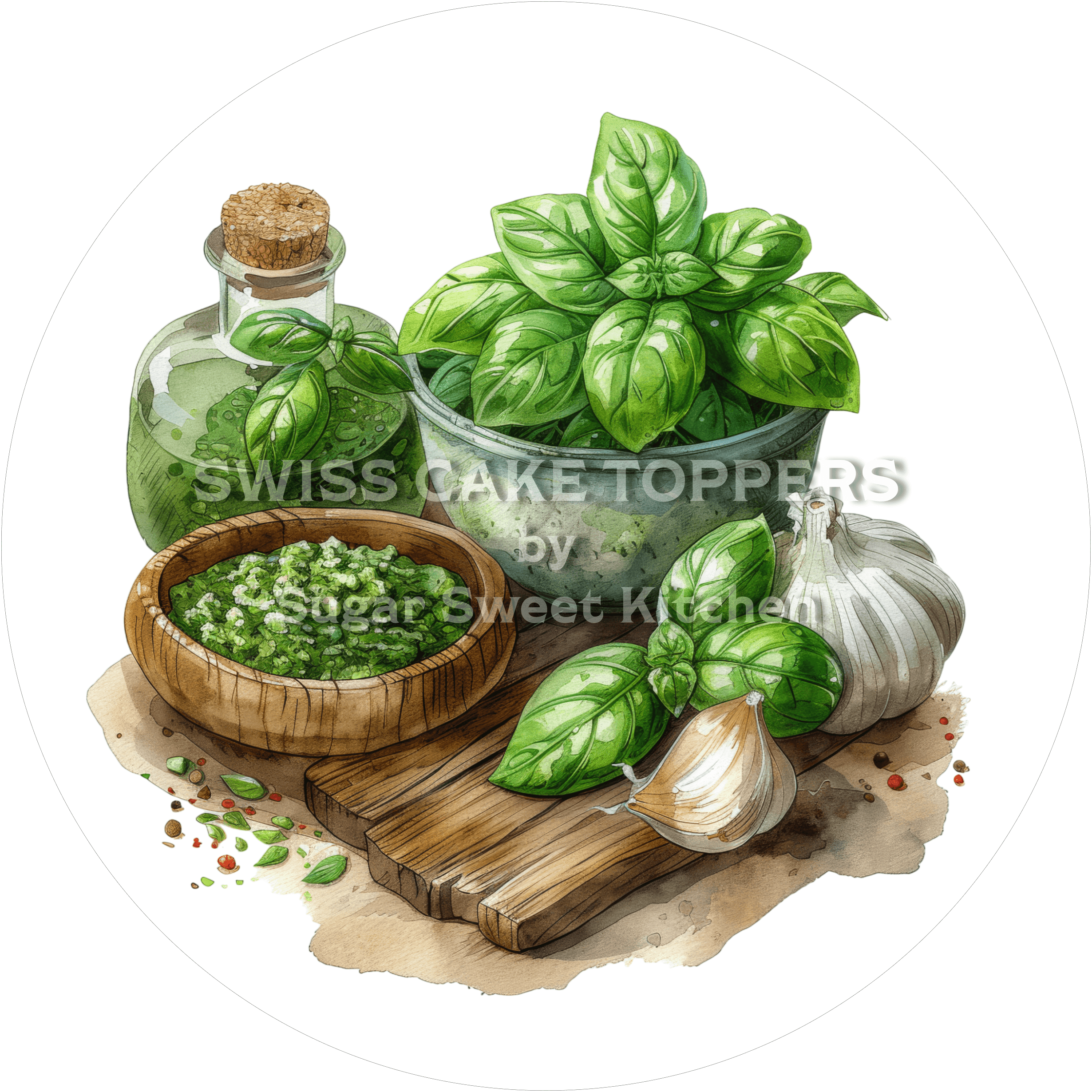 Stilvoller Tortenaufleger mit Kräutern3 - personalisierbar - Fondant- Torten- & Cupcakeaufleger Sugar Sweet Kitchen