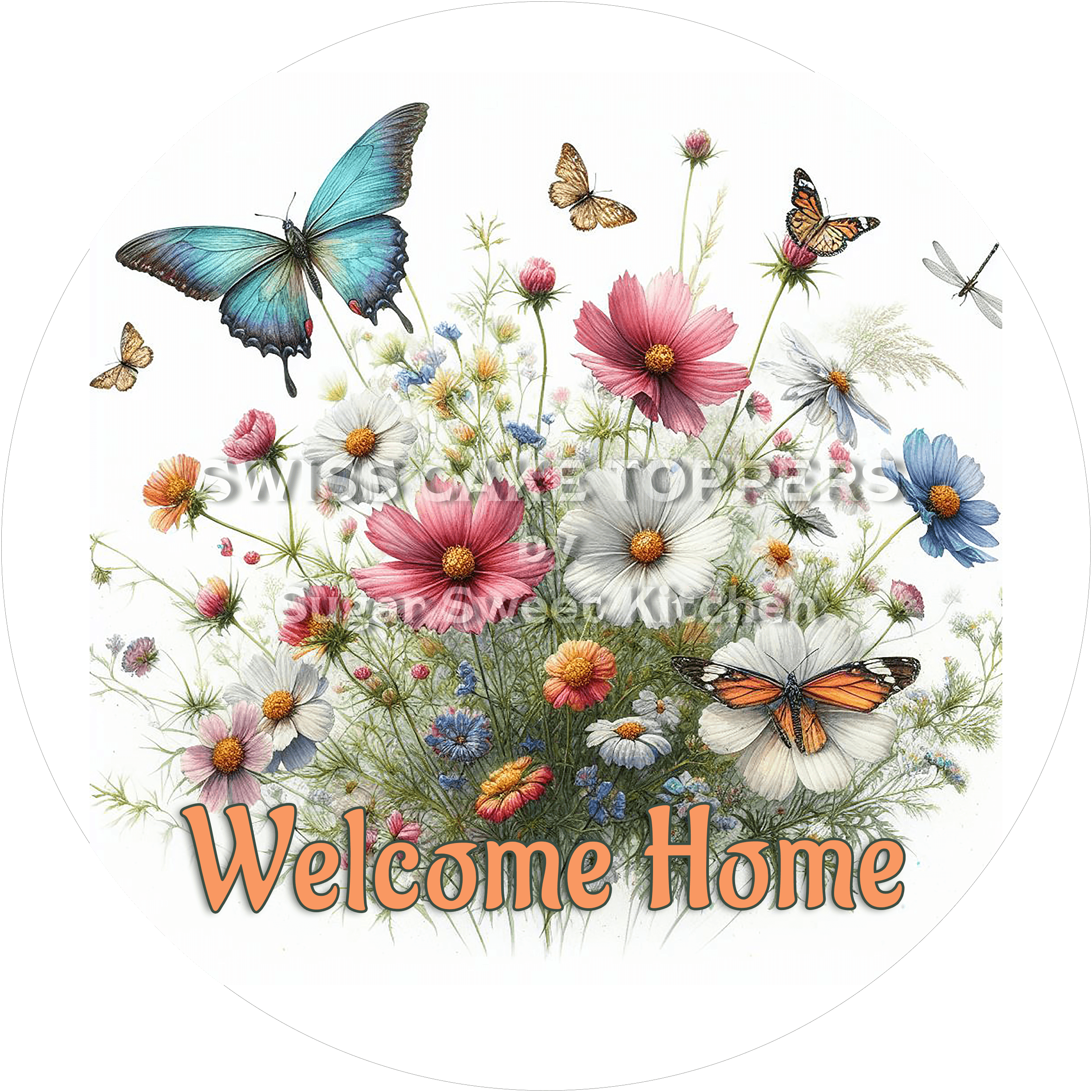 Stilvoller Welcome-Tortenaufleger Flower24 - personalisierbar - Fondant- Torten- & Cupcakeaufleger Sugar Sweet Kitchen
