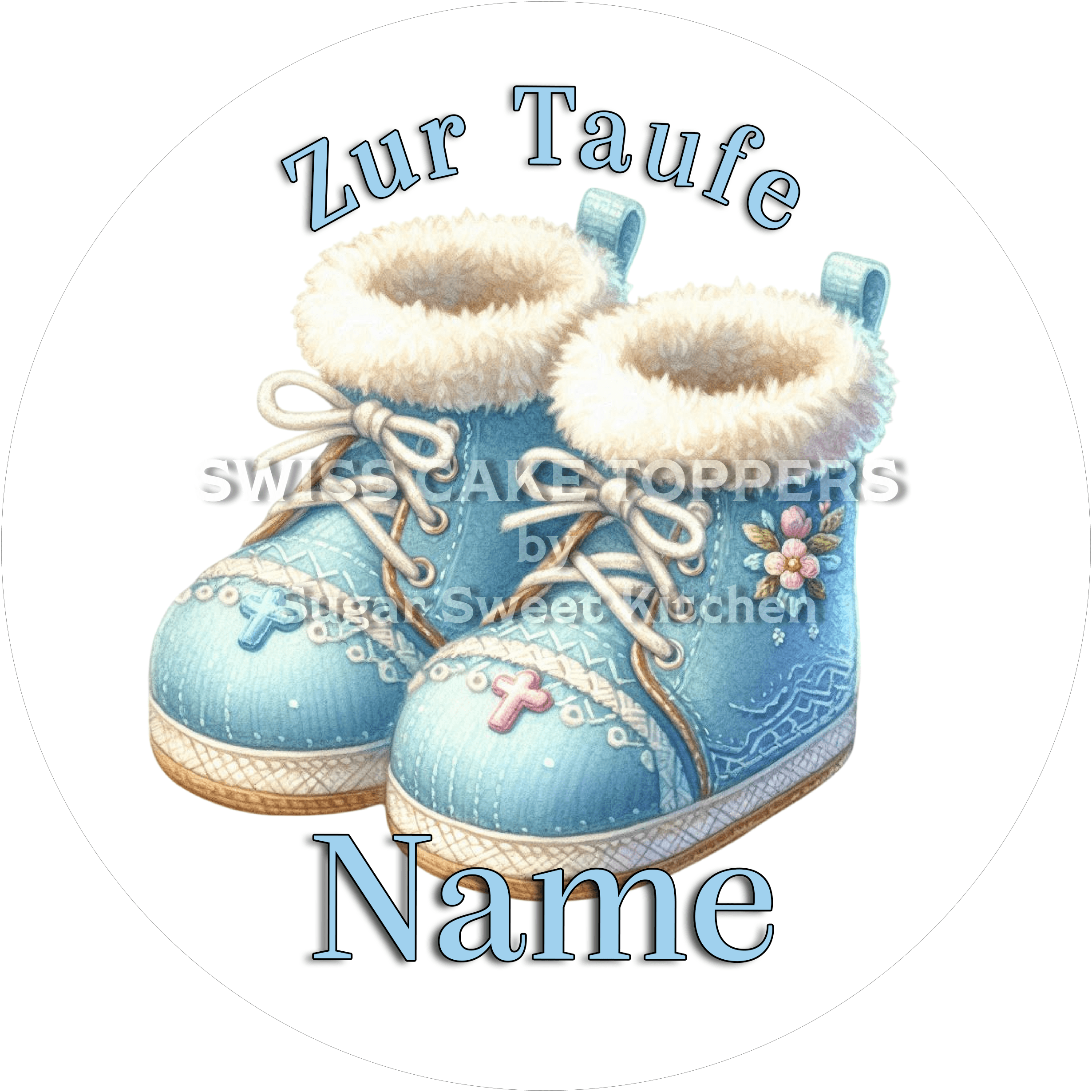 Süsser Tortenaufleger zur Taufe mit Namen - Fondant- Torten- & Cupcakeaufleger Sugar Sweet Kitchen