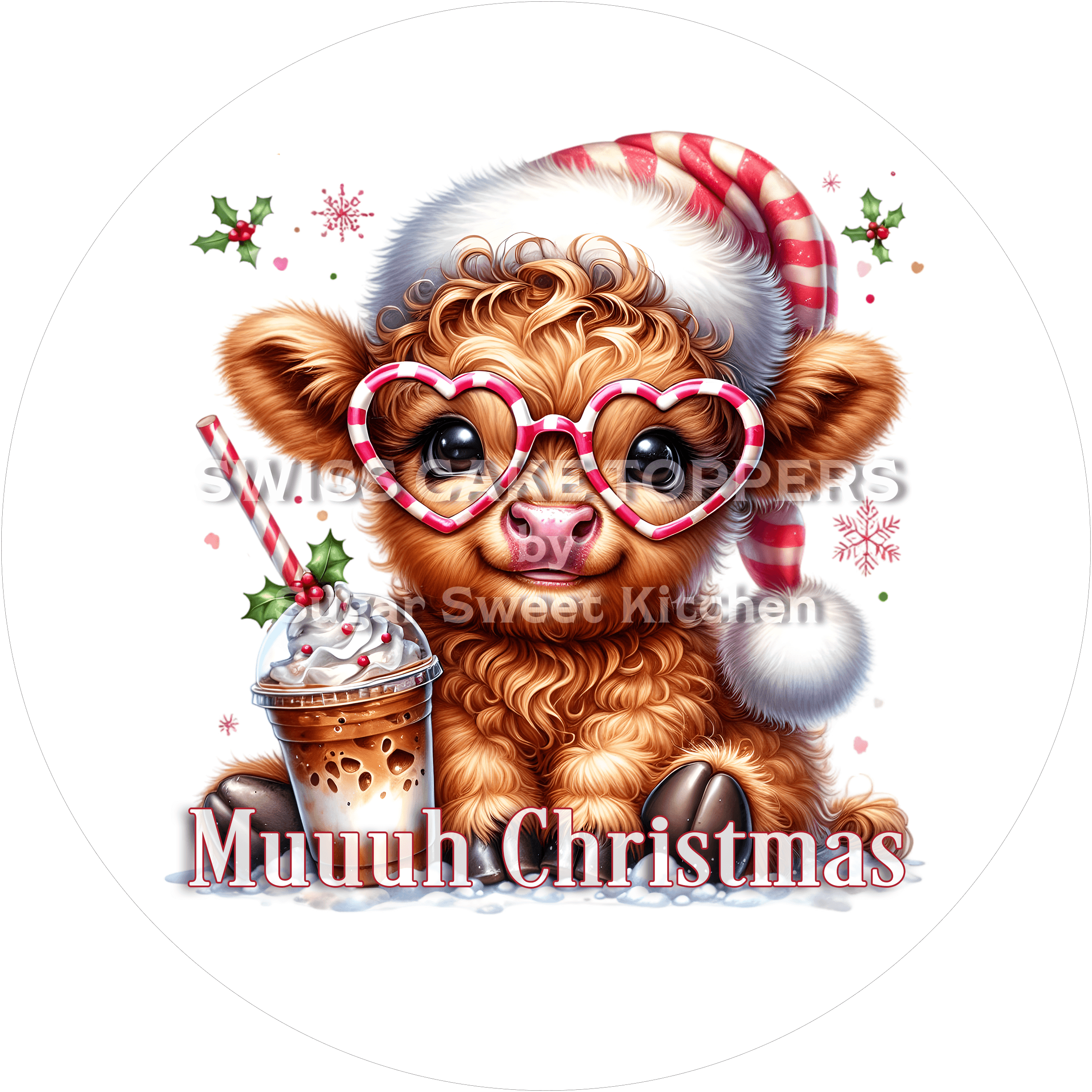 Süsser Weihnachts-Tortenaufleger - Cow4 - personalisierbar - Fondant- Torten- & Cupcakeaufleger Sugar Sweet Kitchen