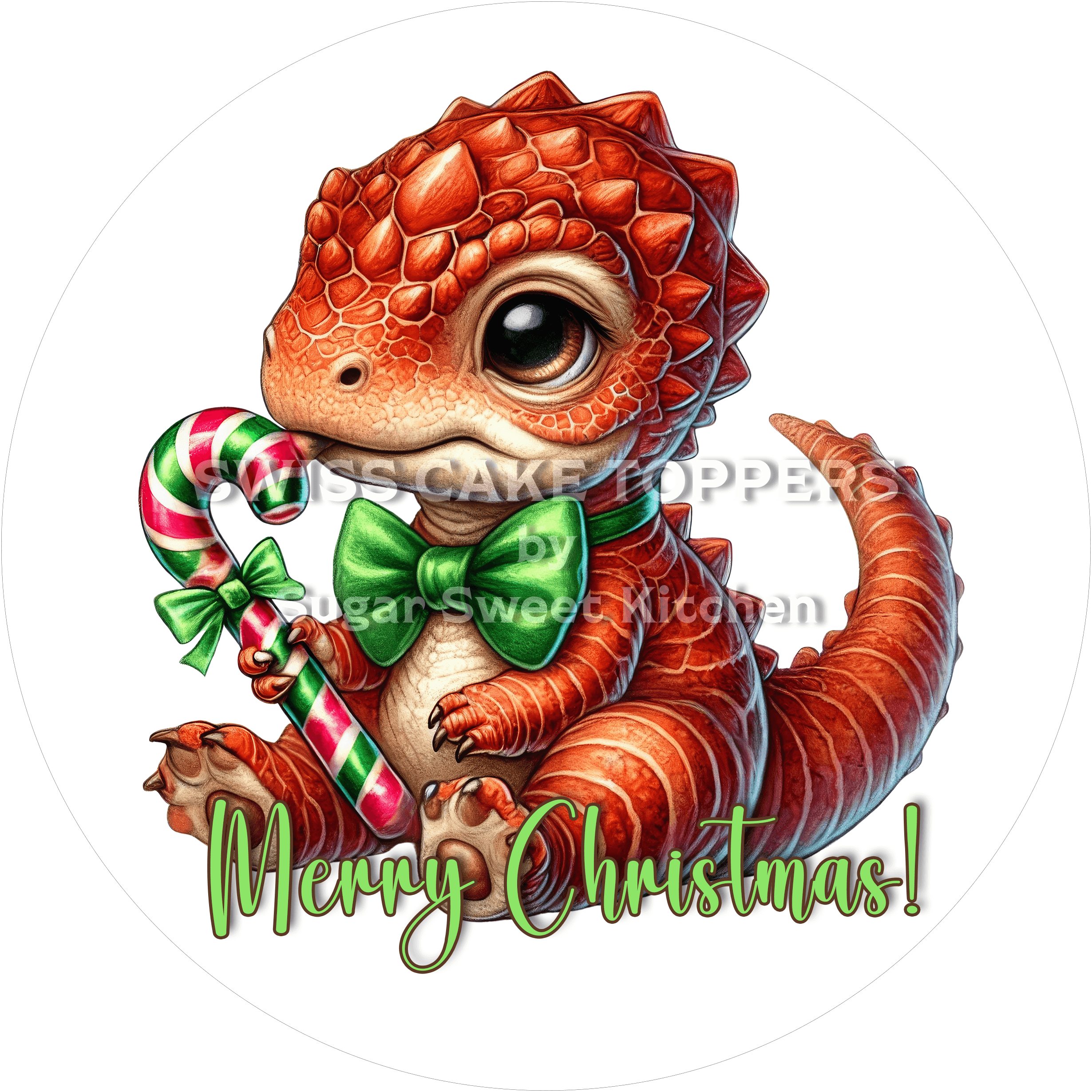 Süsser Weihnachts-Tortenaufleger - Dino13 - personalisierbar - Fondant- Torten- & Cupcakeaufleger Sugar Sweet Kitchen