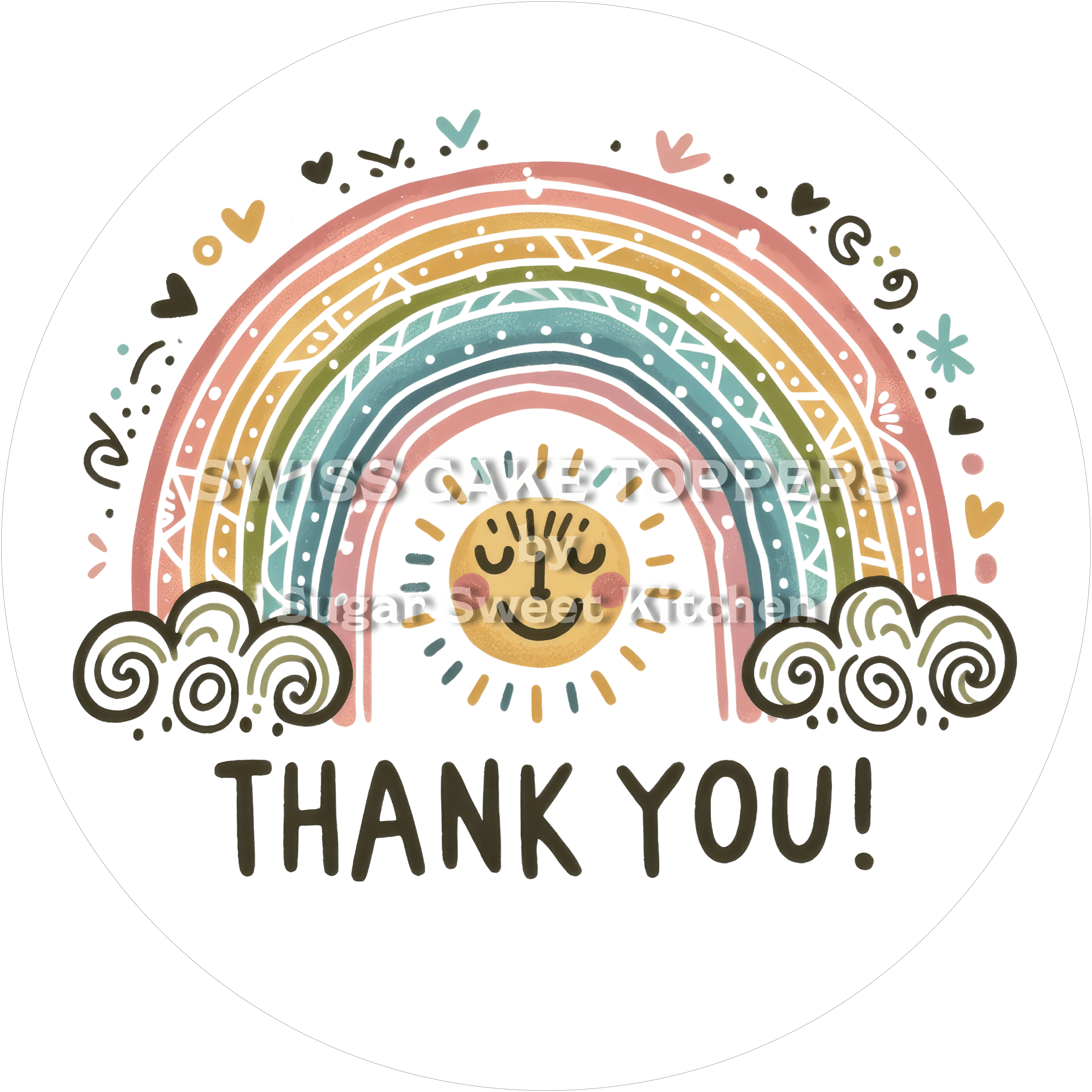 Thank You-Tortenaufleger Boho - personalisierbar - Fondant- Torten- & Cupcakeaufleger Sugar Sweet Kitchen