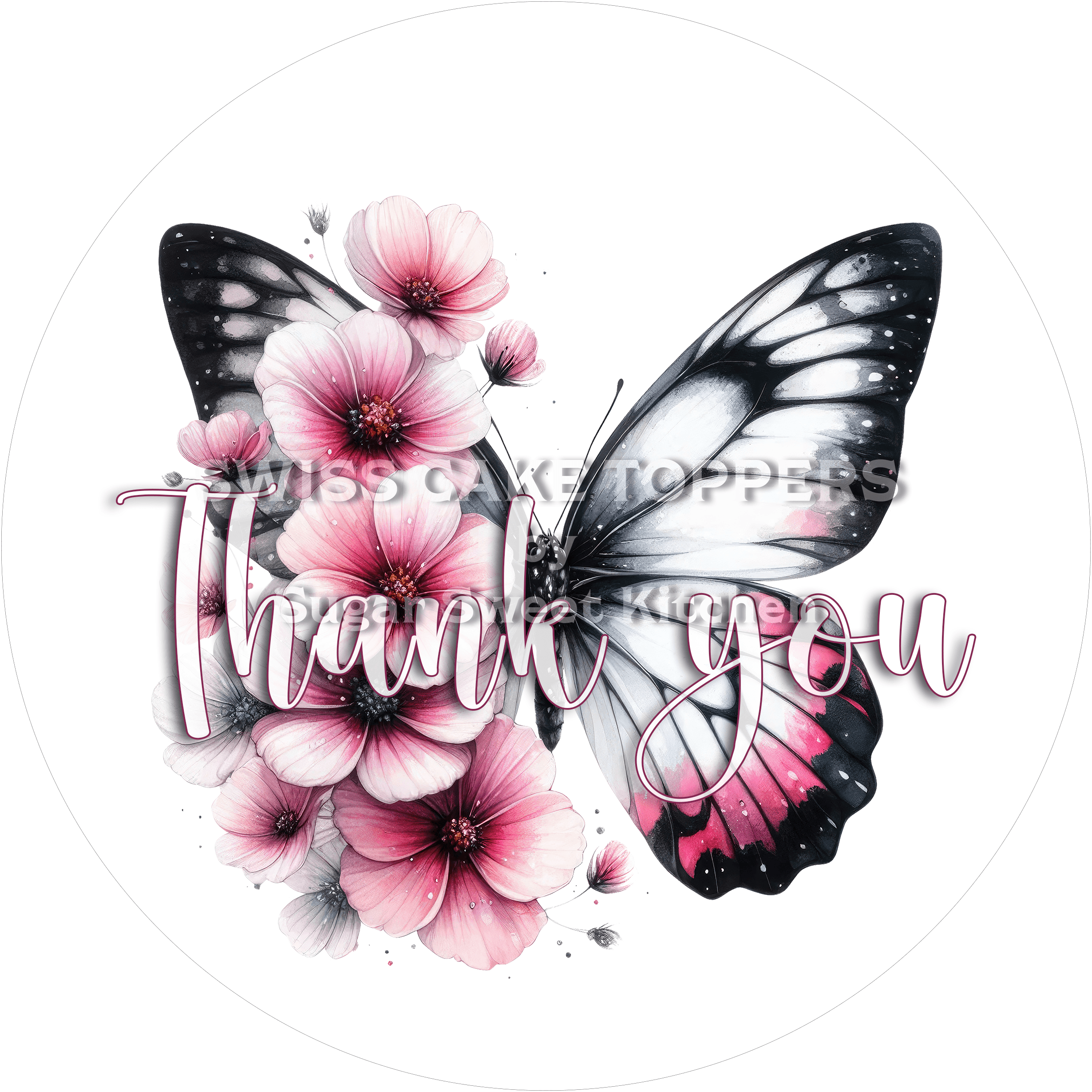 Thank You-Tortenaufleger Flower8 - personalisierbar - Fondant- Torten- & Cupcakeaufleger Sugar Sweet Kitchen