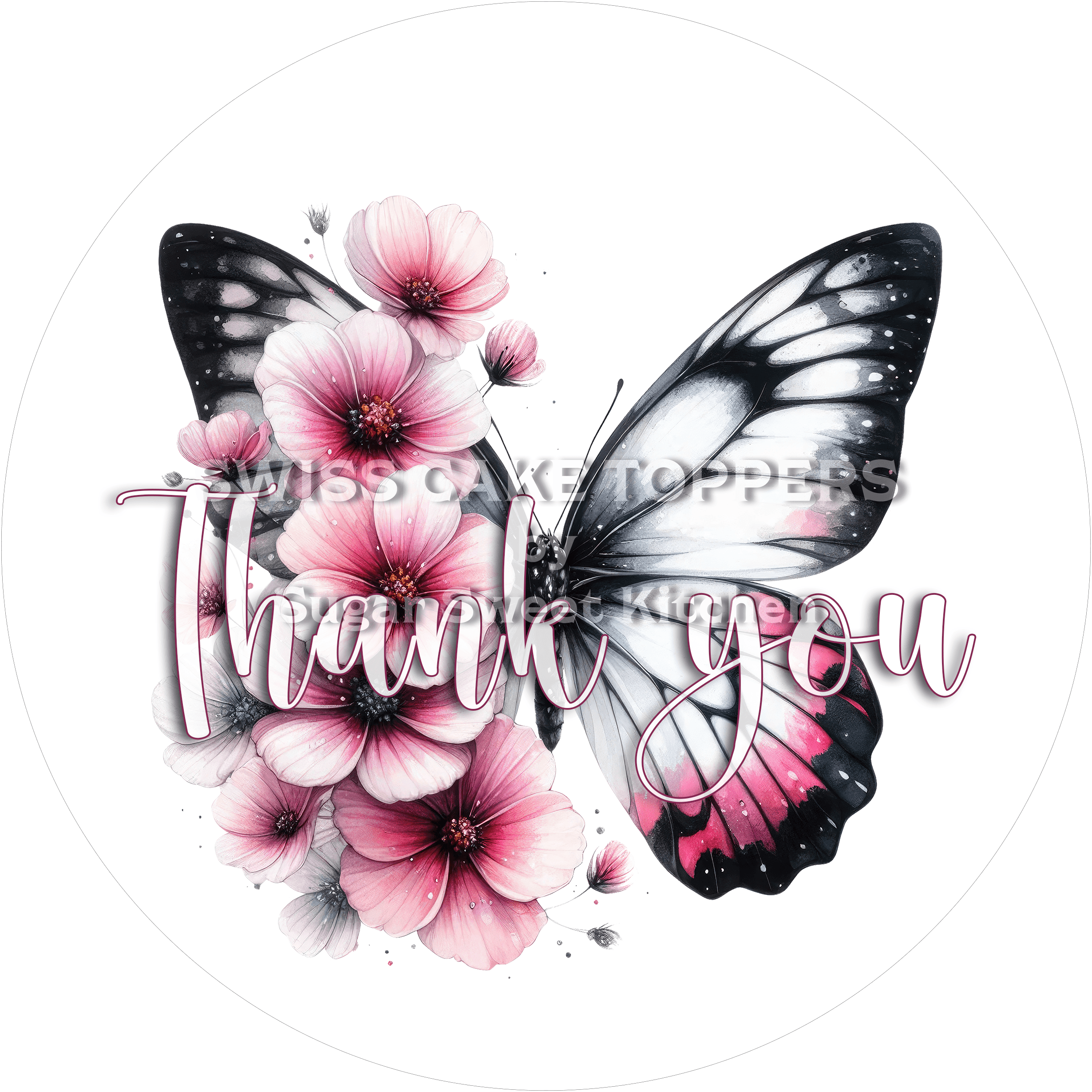 Thank You-Tortenaufleger Flower8 - personalisierbar - Fondant- Torten- & Cupcakeaufleger Sugar Sweet Kitchen