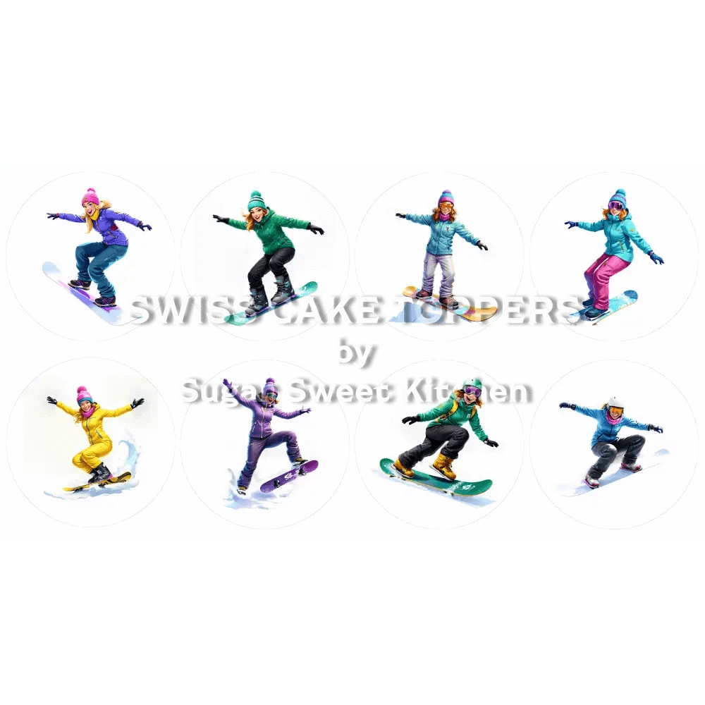 Tolle Snowboard-Cupcakes- & Dessertaufleger1 - personalisierbar - Fondant- Torten- Cupcakeaufleger Sugar Sweet Kitchen