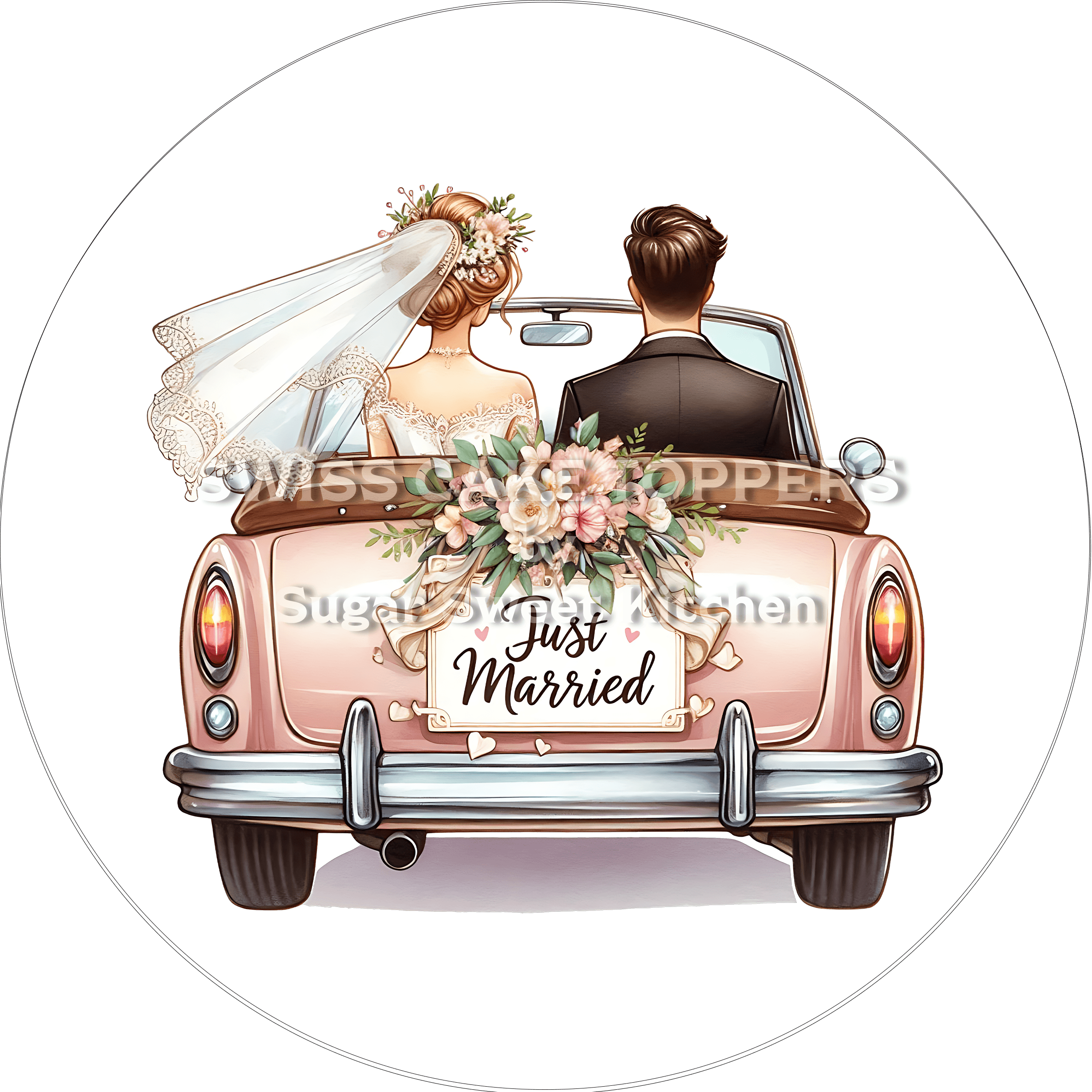 Toller Hochzeits- Tortenaufleger ’Just married’ - personalisierbar - Fondant- Torten- & Cupcakeaufleger Sugar Sweet