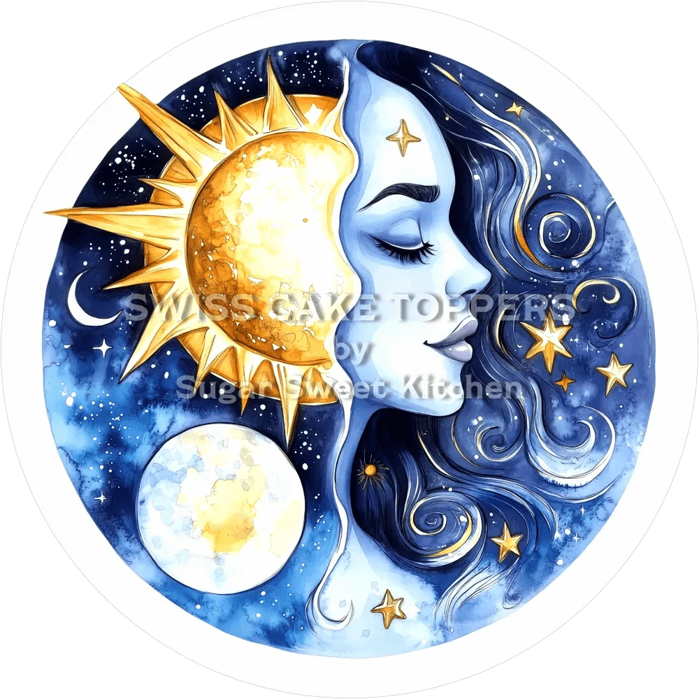 Toller Sonne & Mond-Tortenaufleger30 - personalisierbar - Fondant- Torten- Cupcakeaufleger Sugar Sweet Kitchen