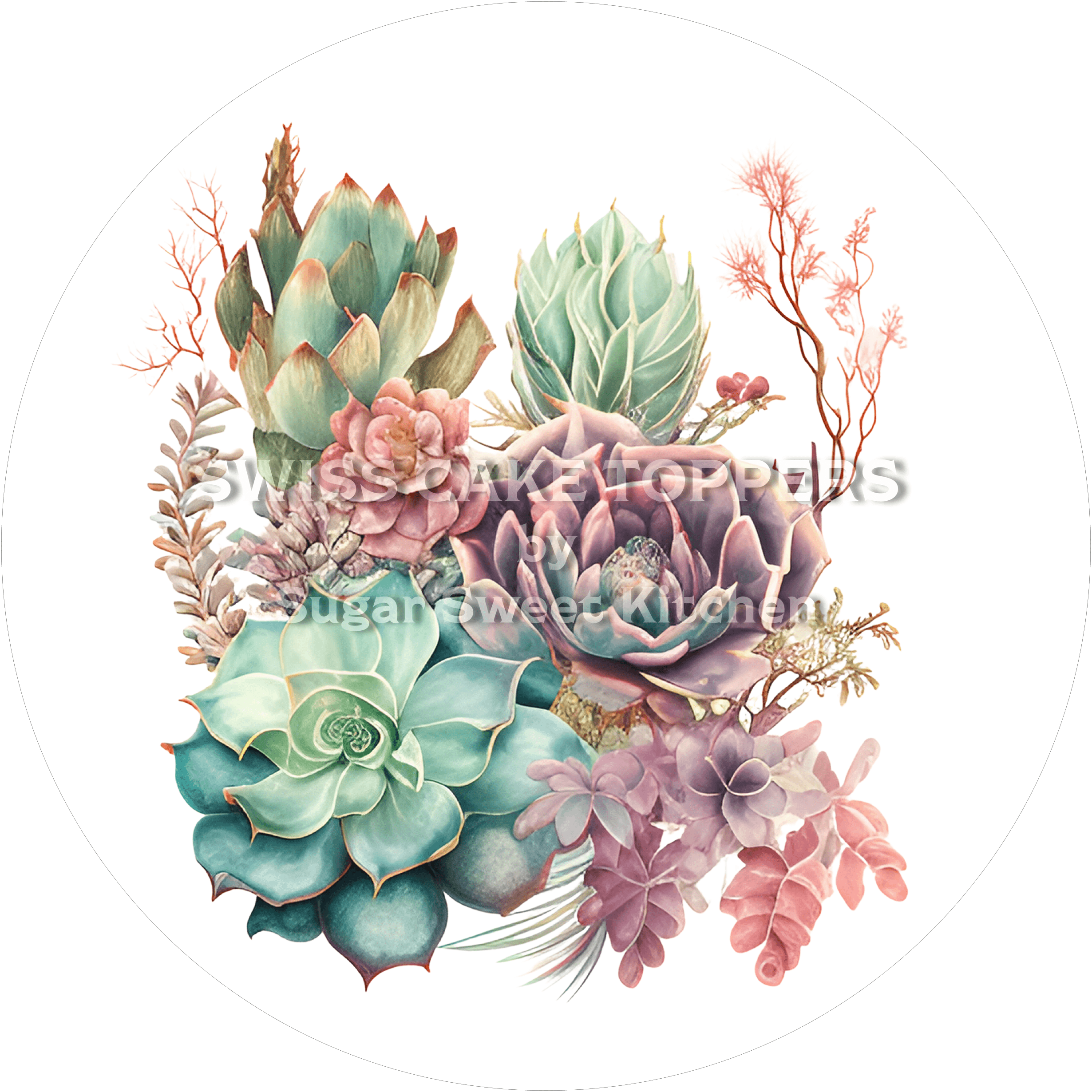 Toller Sukkulenten-Tortenaufleger2 - personalisierbar - Fondant- Torten- & Cupcakeaufleger Sugar Sweet Kitchen
