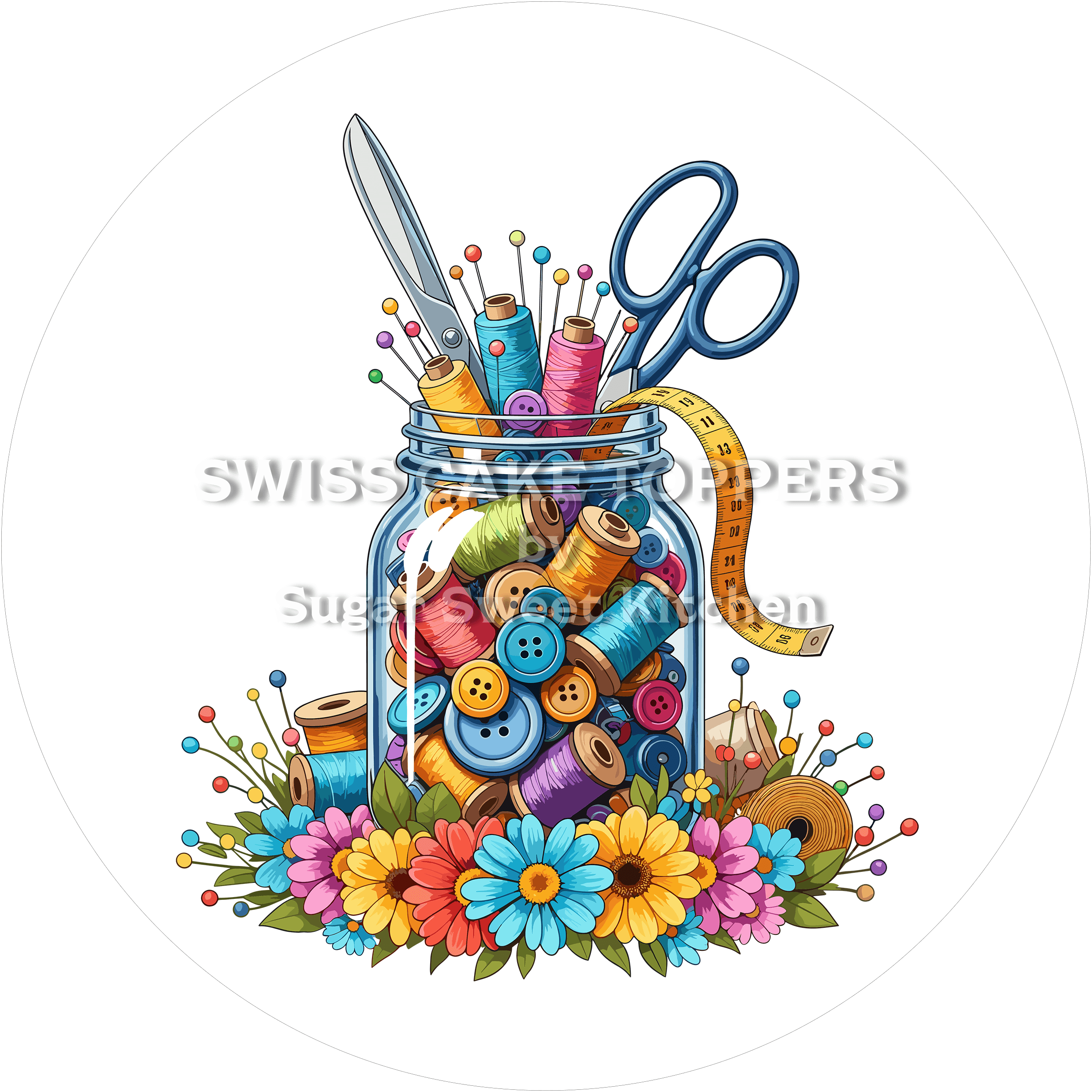 Toller Tortenaufleger für Näher/innen1 - personalisierbar - Fondant- Torten- & Cupcakeaufleger Sugar Sweet Kitchen