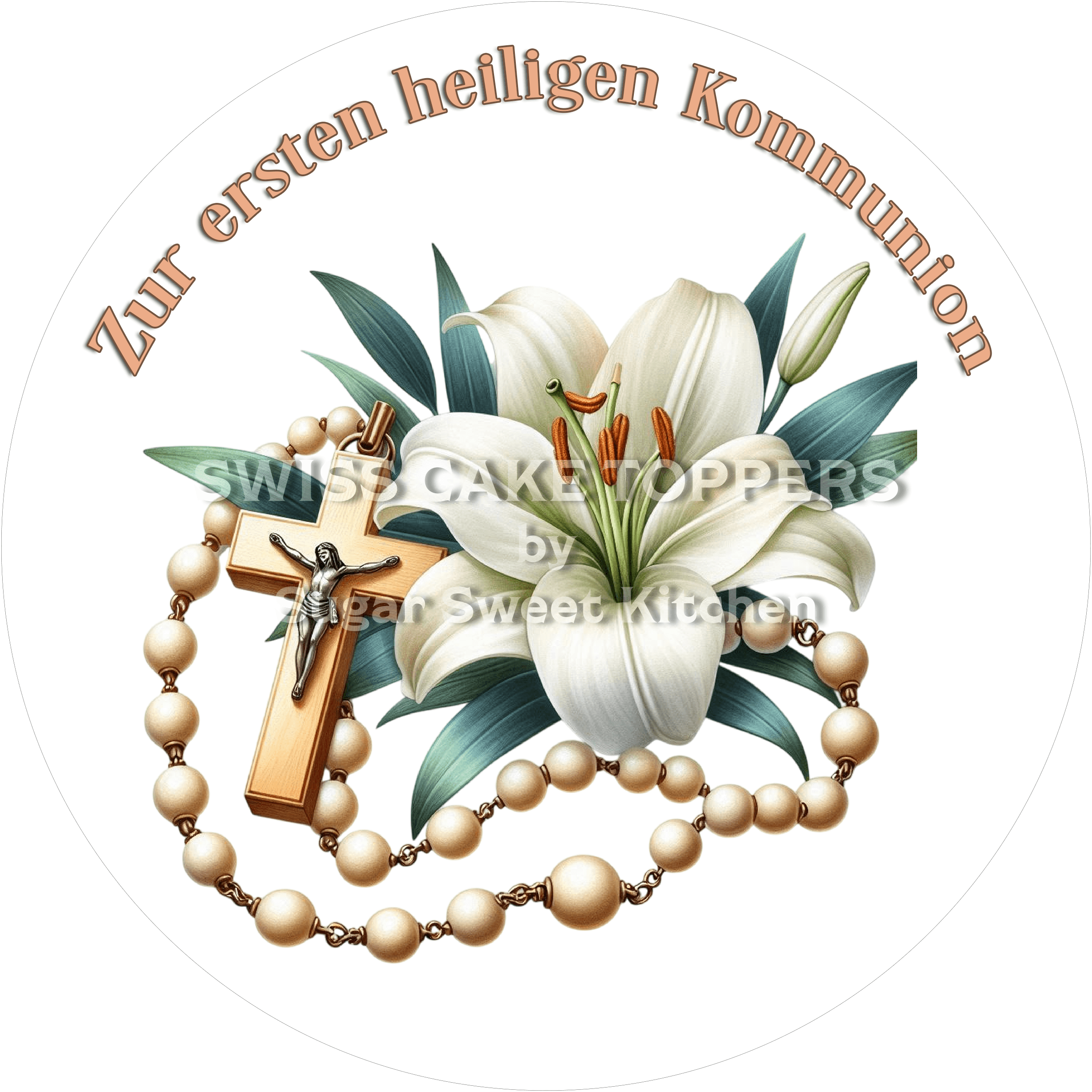Toller Tortenaufleger Kommunion6 - personalisierbar - Fondant- Torten- & Cupcakeaufleger Sugar Sweet Kitchen