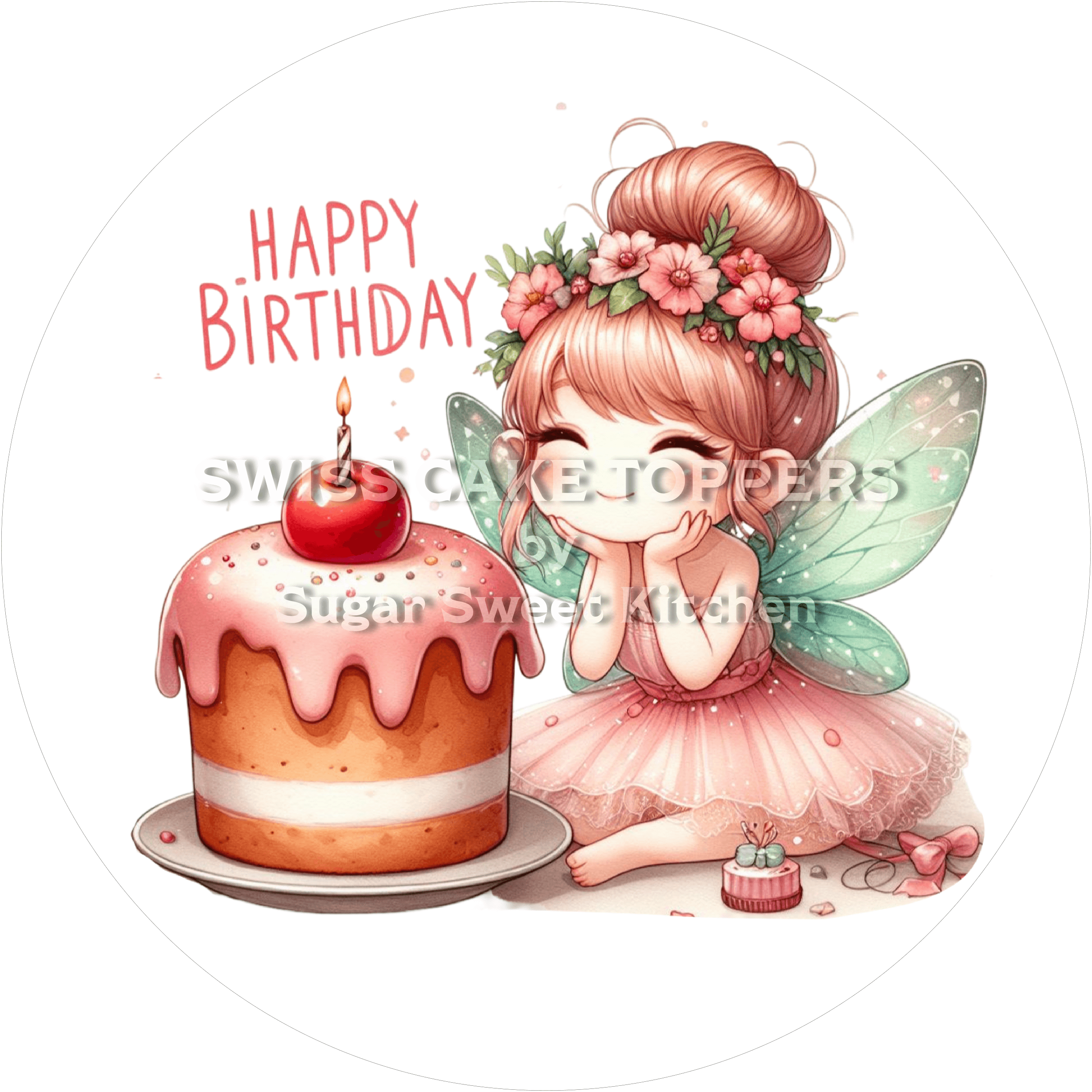 Torteanaufleger zauberhafte Fee4 - personalisierbar - Fondant- Torten- & Cupcakeaufleger Sugar Sweet Kitchen
